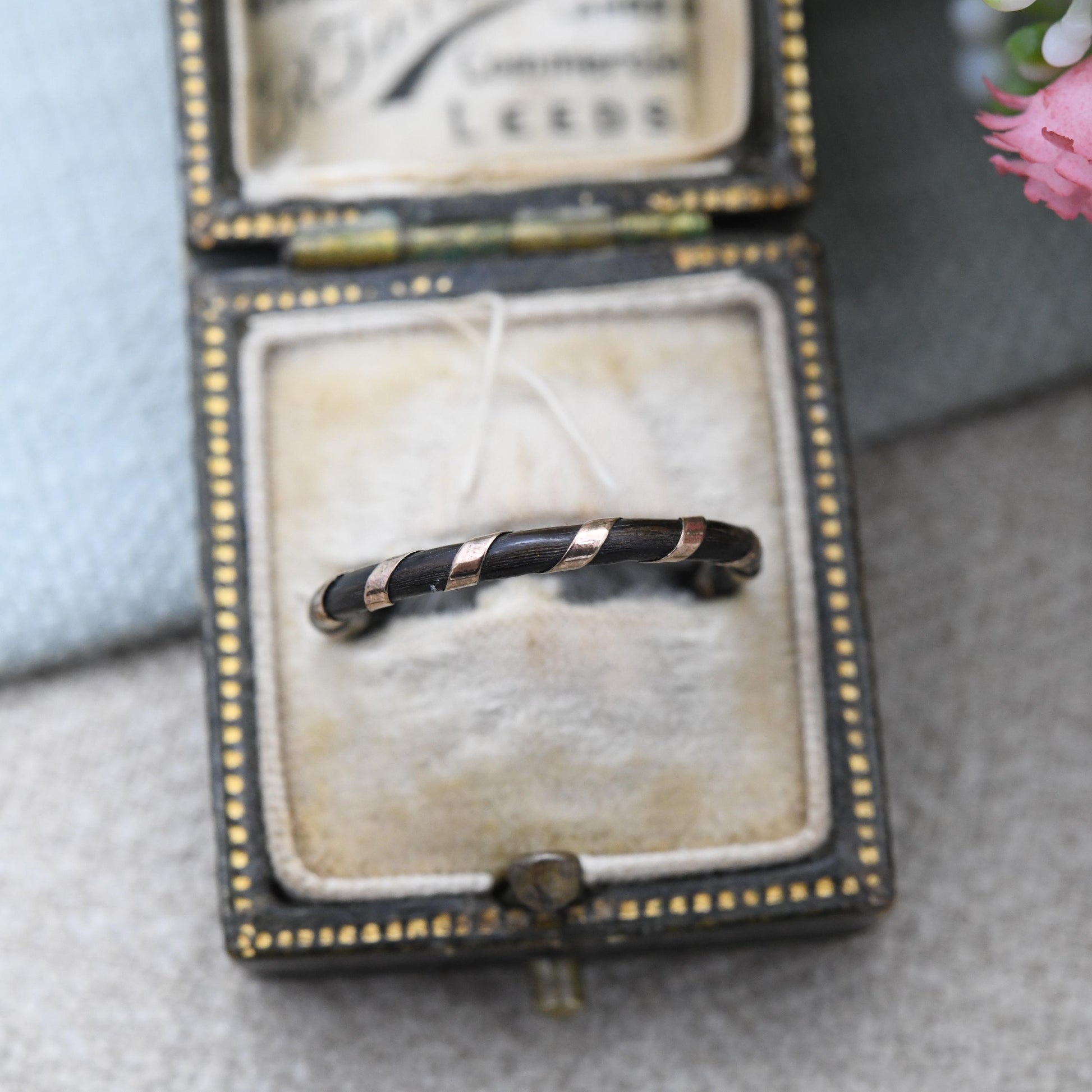 Antique Victorian Elephant Hair Ring 9ct Rose Gold Spiral Band - Gold Wrapped Elephant Tail Jewellery | UK Size - O 1/2 | US Size - 7 1/2