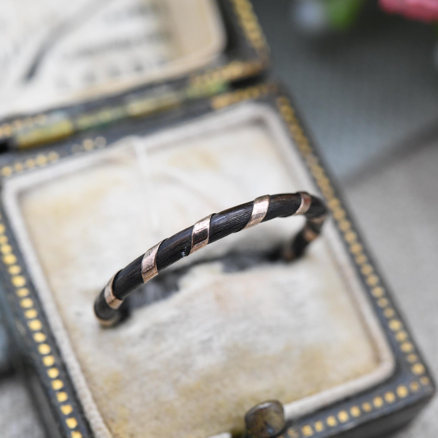 Antique Victorian Elephant Hair Ring 9ct Rose Gold Spiral Band - Gold Wrapped Elephant Tail Jewellery | UK Size - O 1/2 | US Size - 7 1/2