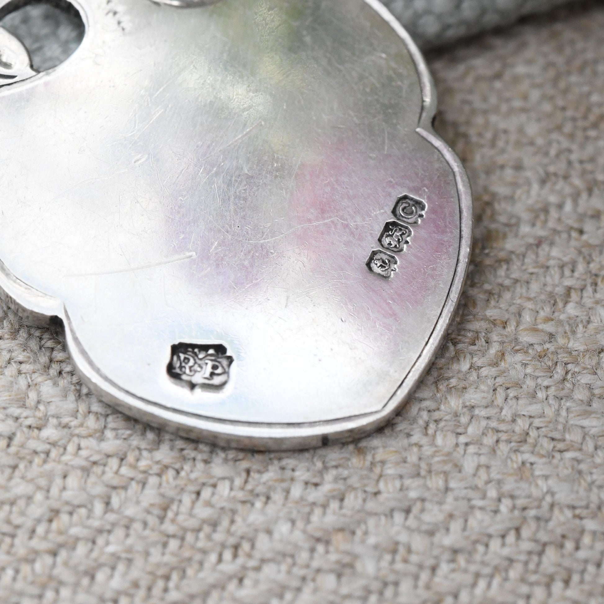 Vintage Sterling Silver Rochester Watch Fob Pendant 1927 by Robert Pringle - with Rochester Coat of Arms Flag Shield Shape Souvenir Gift