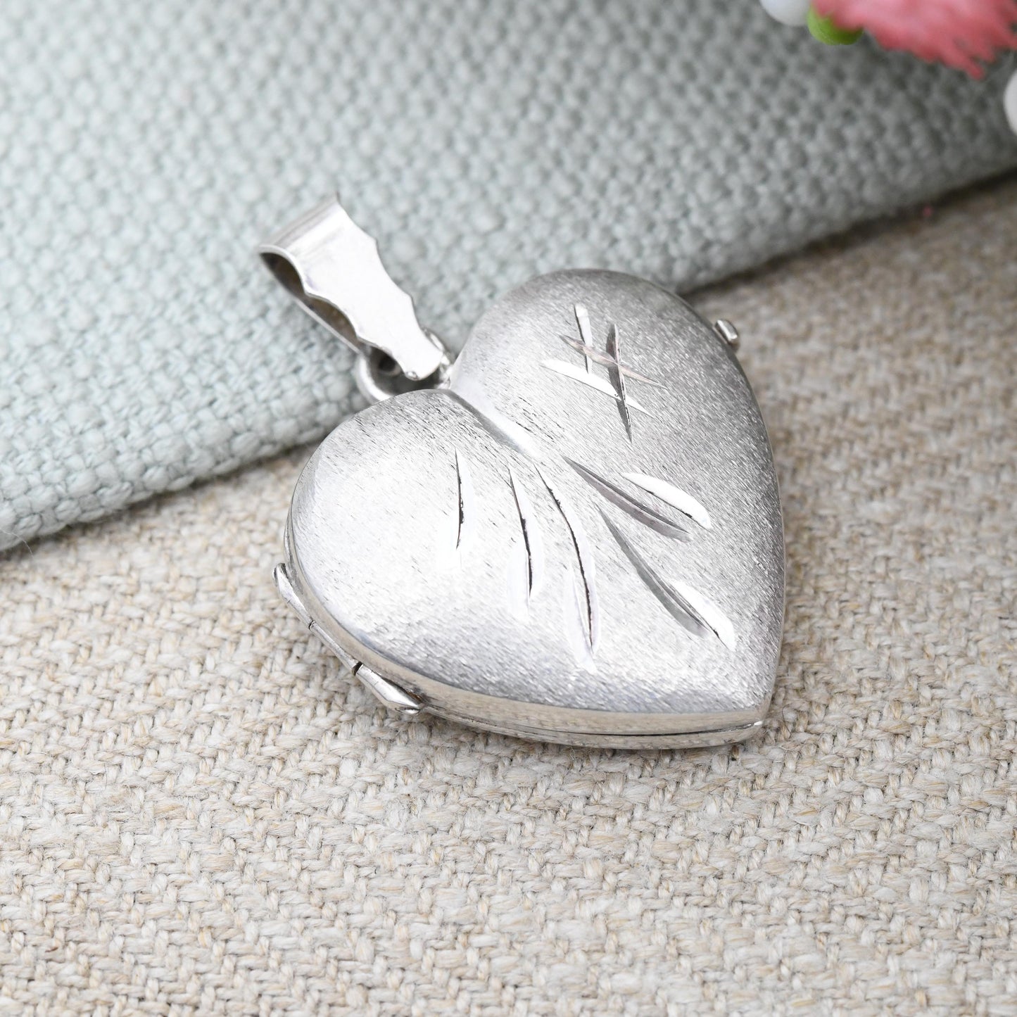 Vintage Sterling Silver Heart Locket Pendant 1979 - Mid-Century Textured Brushed Silver Jewellery Chunky Love Heart Shape Locket Pretty Gift