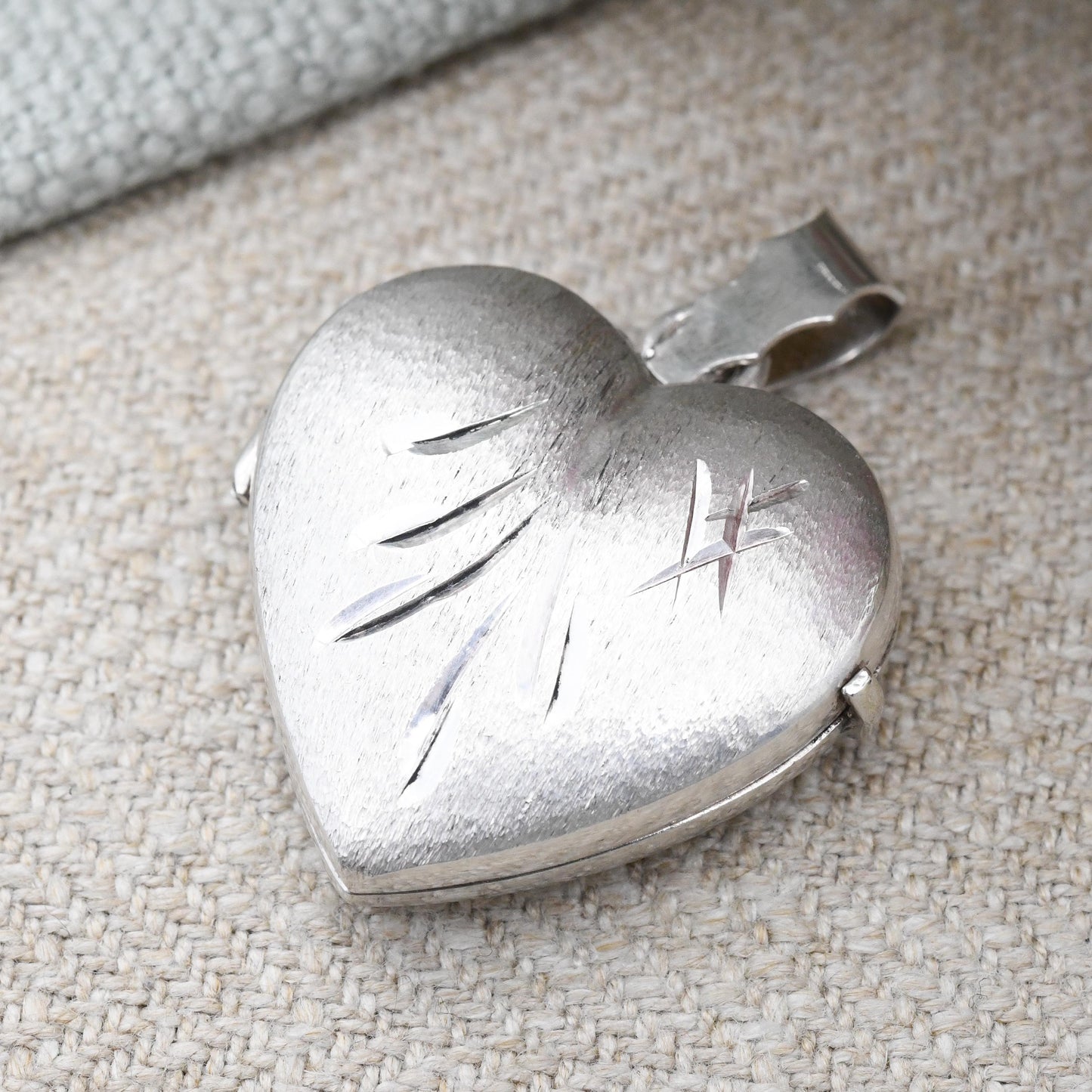 Vintage Sterling Silver Heart Locket Pendant 1979 - Mid-Century Textured Brushed Silver Jewellery Chunky Love Heart Shape Locket Pretty Gift