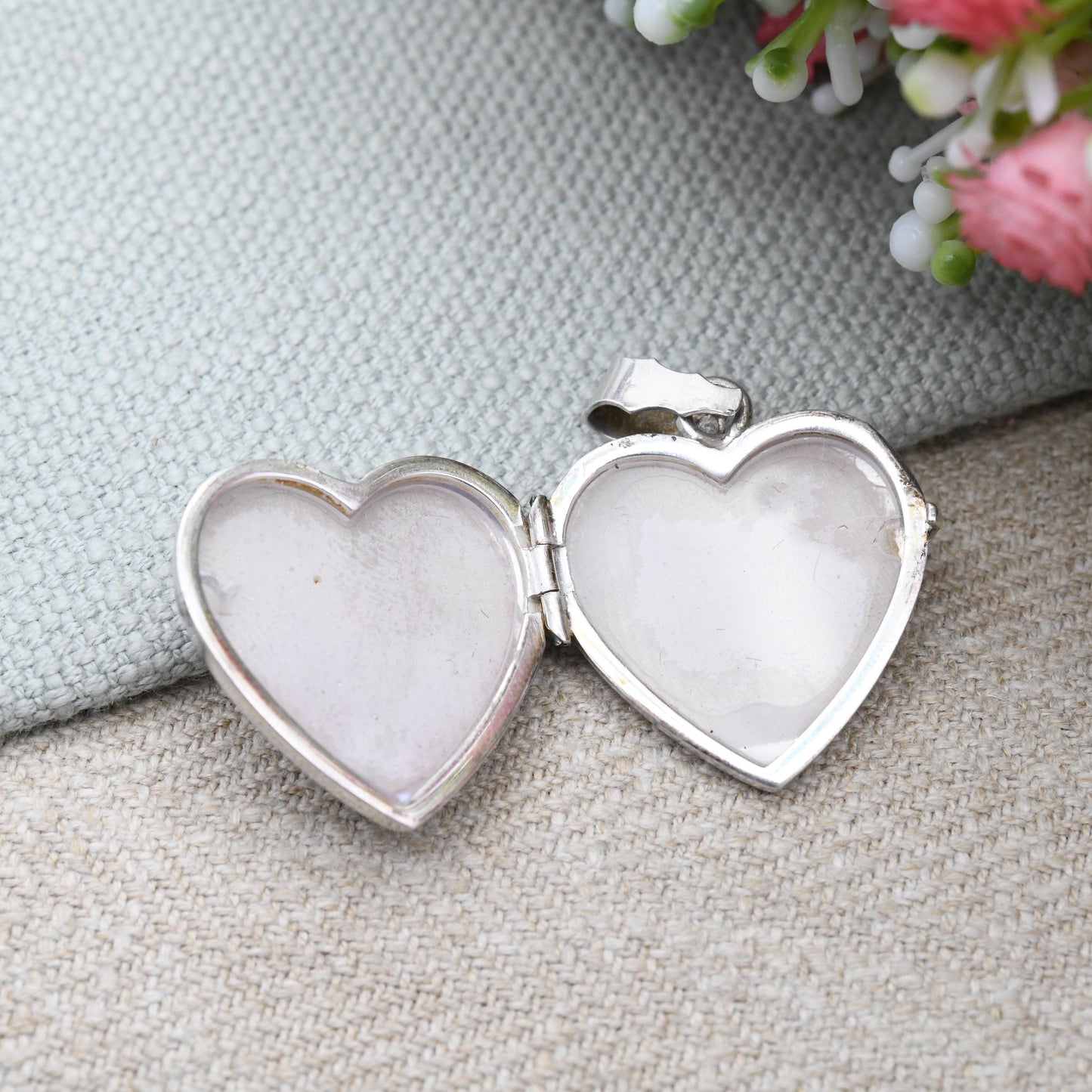 Vintage Sterling Silver Heart Locket Pendant 1979 - Mid-Century Textured Brushed Silver Jewellery Chunky Love Heart Shape Locket Pretty Gift