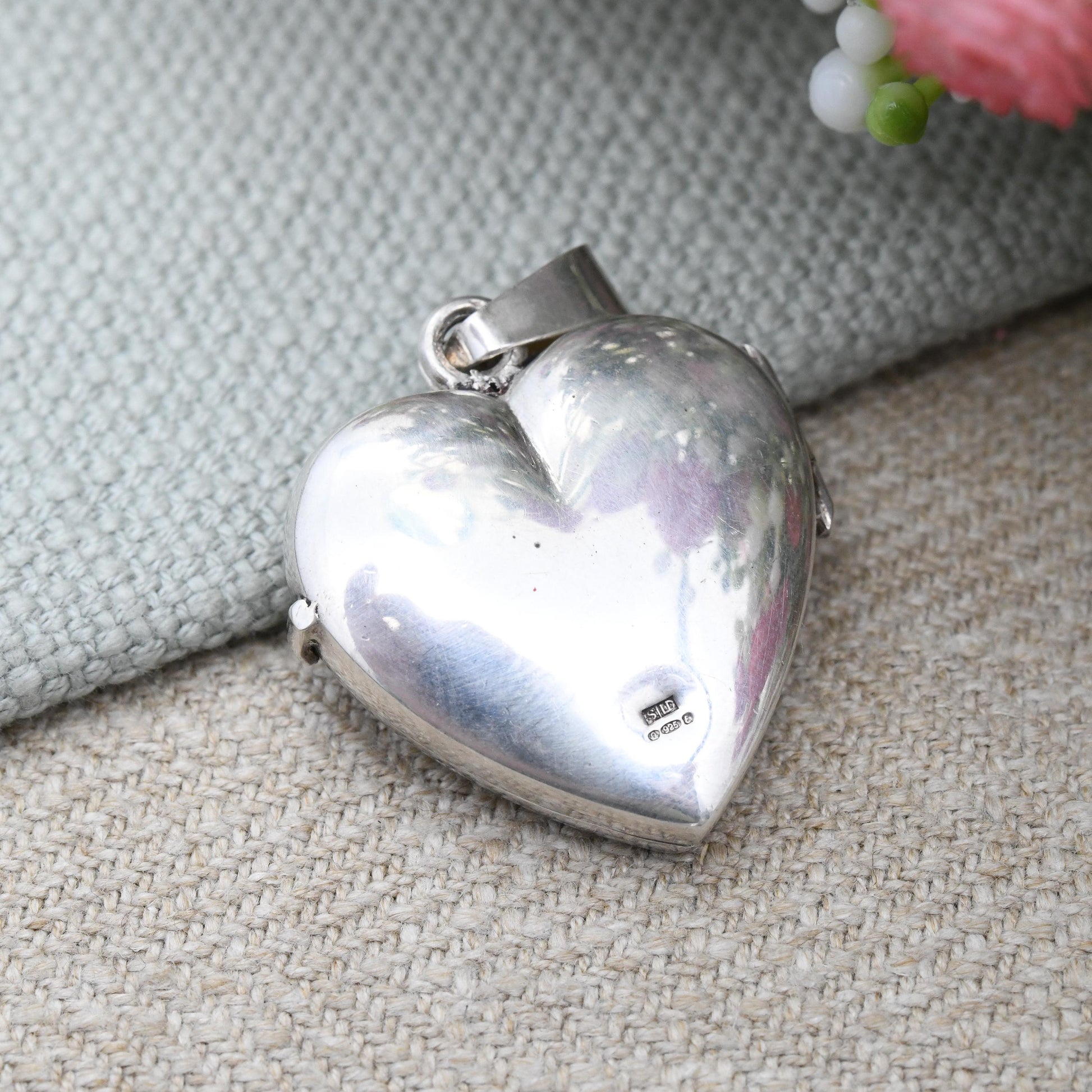 Vintage Sterling Silver Heart Locket Pendant 1979 - Mid-Century Textured Brushed Silver Jewellery Chunky Love Heart Shape Locket Pretty Gift