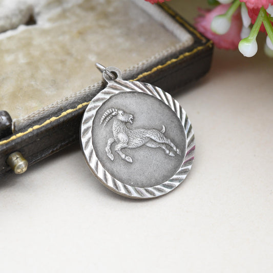 Vintage Sterling Silver Capricorn Pendant - Leaping Goat Astrological Zodiac Star Sign Symbol | Mid-Century | December January Birthday Gift