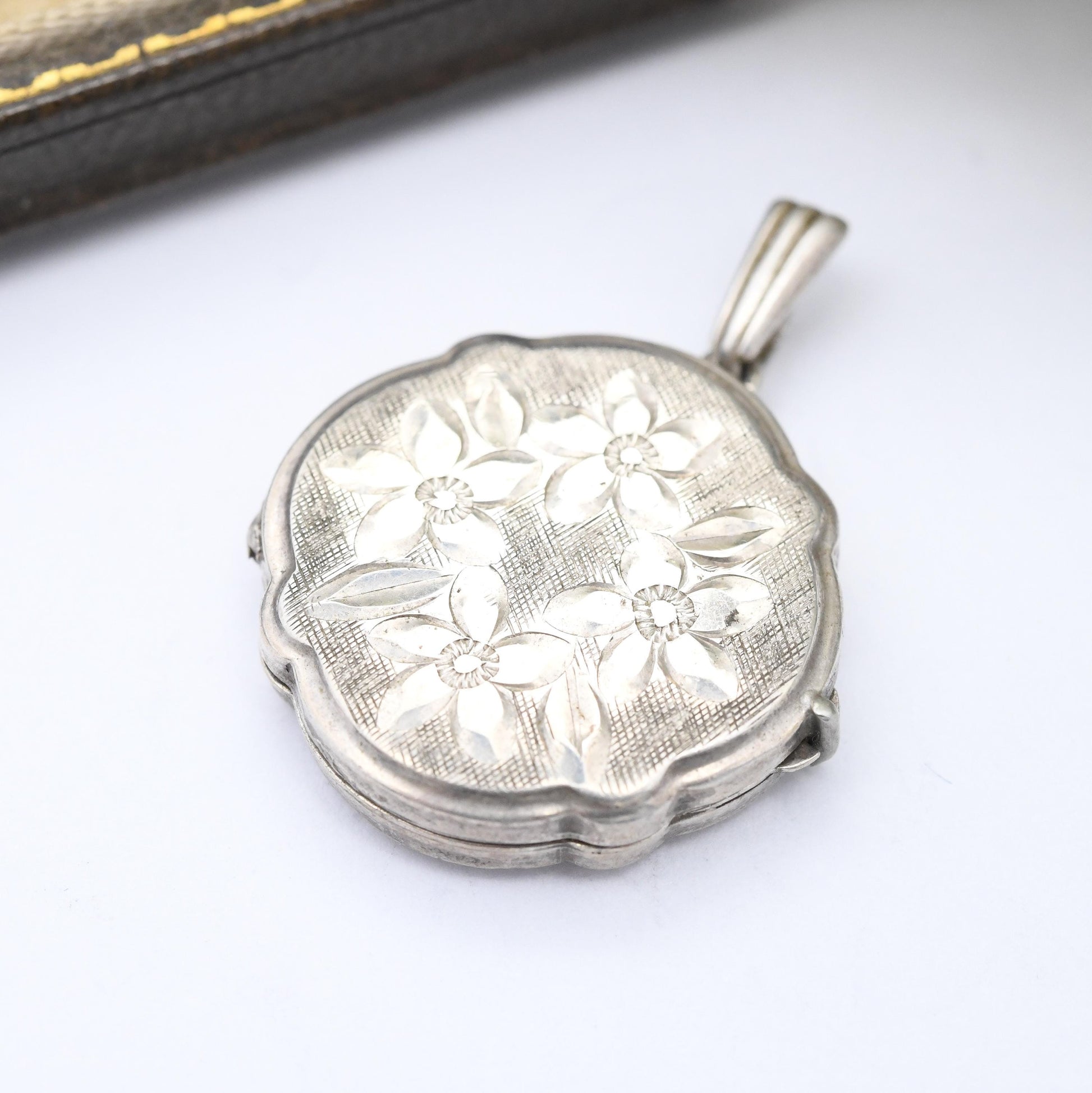 Vintage Georg Jensen Sterling Silver Locket Pendant with Flower Design - Scalloped Circle Shape Mid-Century Textured Pretty Gift for Her