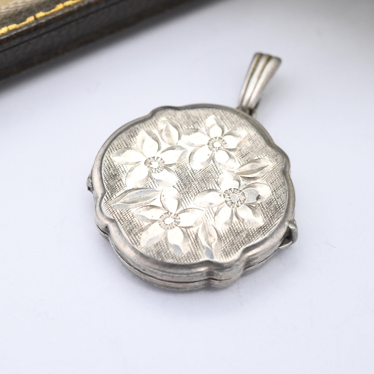 Vintage Georg Jensen Sterling Silver Locket Pendant with Flower Design - Scalloped Circle Shape Mid-Century Textured Pretty Gift for Her