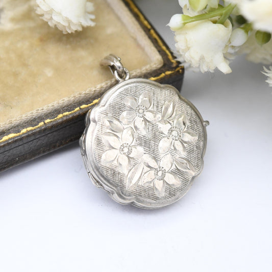 Vintage Georg Jensen Sterling Silver Locket Pendant with Flower Design - Scalloped Circle Shape Mid-Century Textured Pretty Gift for Her