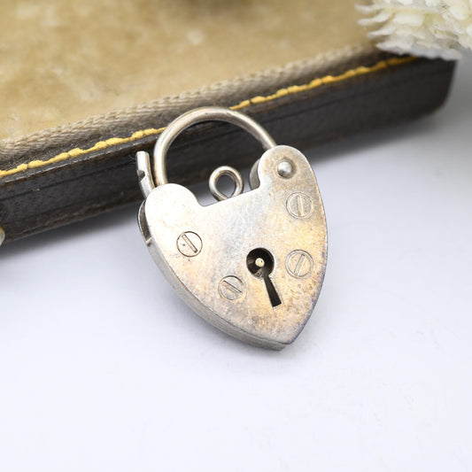 Vintage Sterling Silver Padlock Heart Clasp - Mid-Century Charm Pendant | Opening Charm Bracelet Love Heart