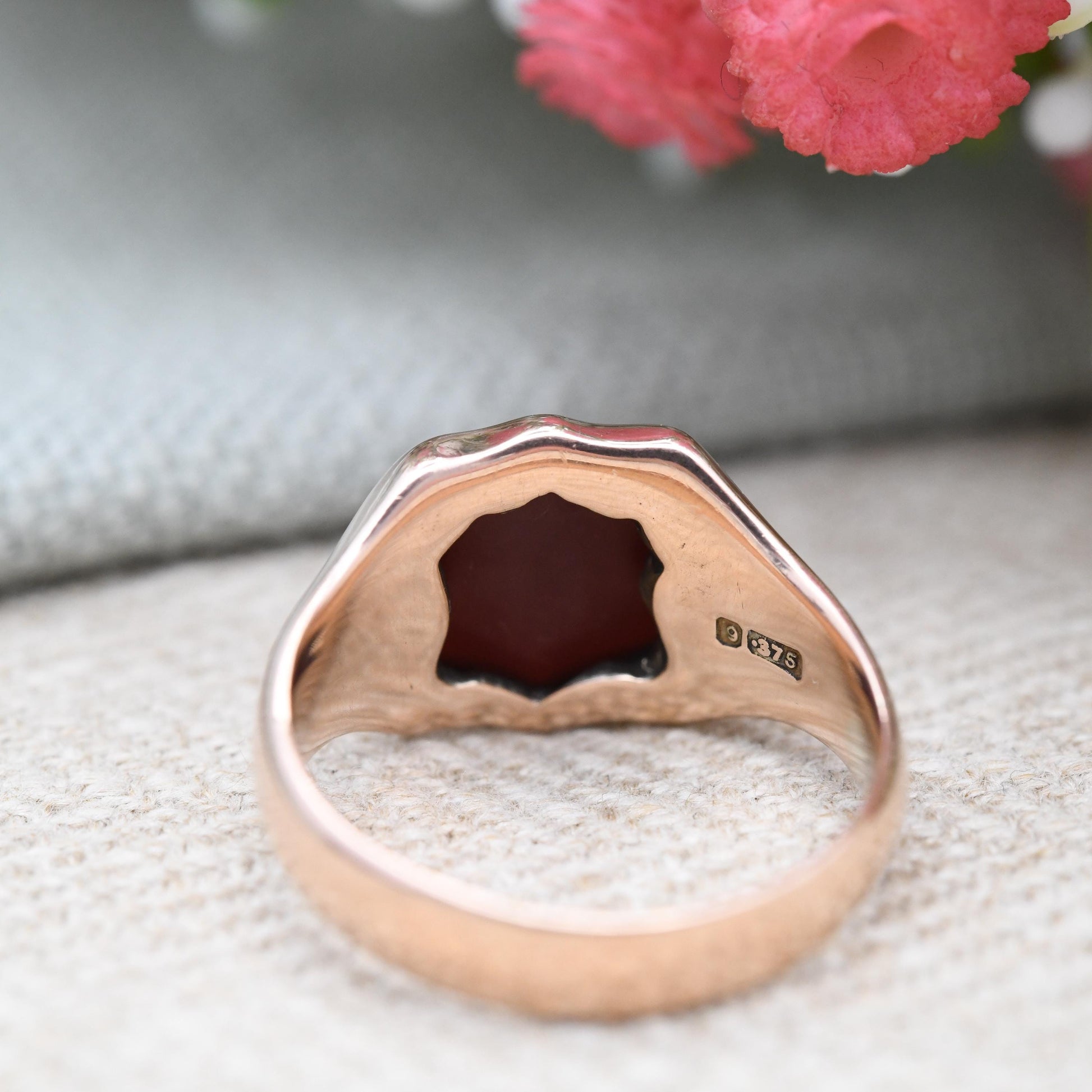 Antique 9ct Rose Gold Carnelian Shield Signet Ring 1904 Edwardian - Unisex Chunky Ring | Gift for Boyfriend | UK Size - Q | US Size - 8