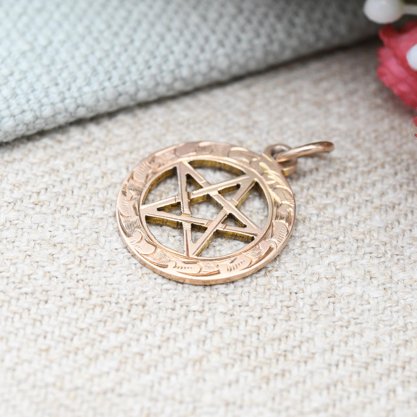 Vintage 9ct Gold Masonic Medal Pendant 1930 Welcome Lodge 3779 - Rose Gold Pentagram Fob Freemasons Sheffield Lodge by William Oakley Davies