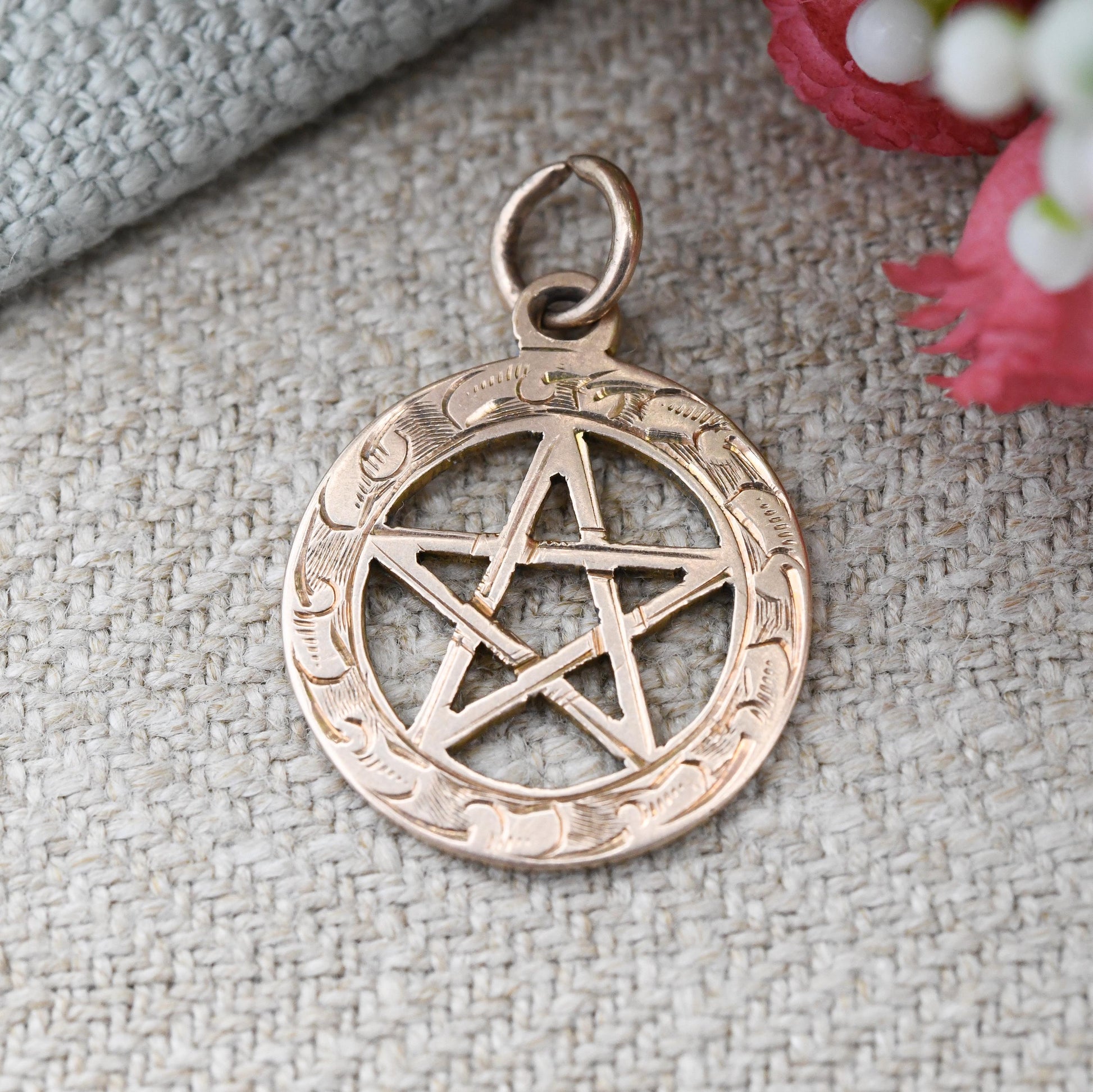 Vintage 9ct Gold Masonic Medal Pendant 1930 Welcome Lodge 3779 - Rose Gold Pentagram Fob Freemasons Sheffield Lodge by William Oakley Davies