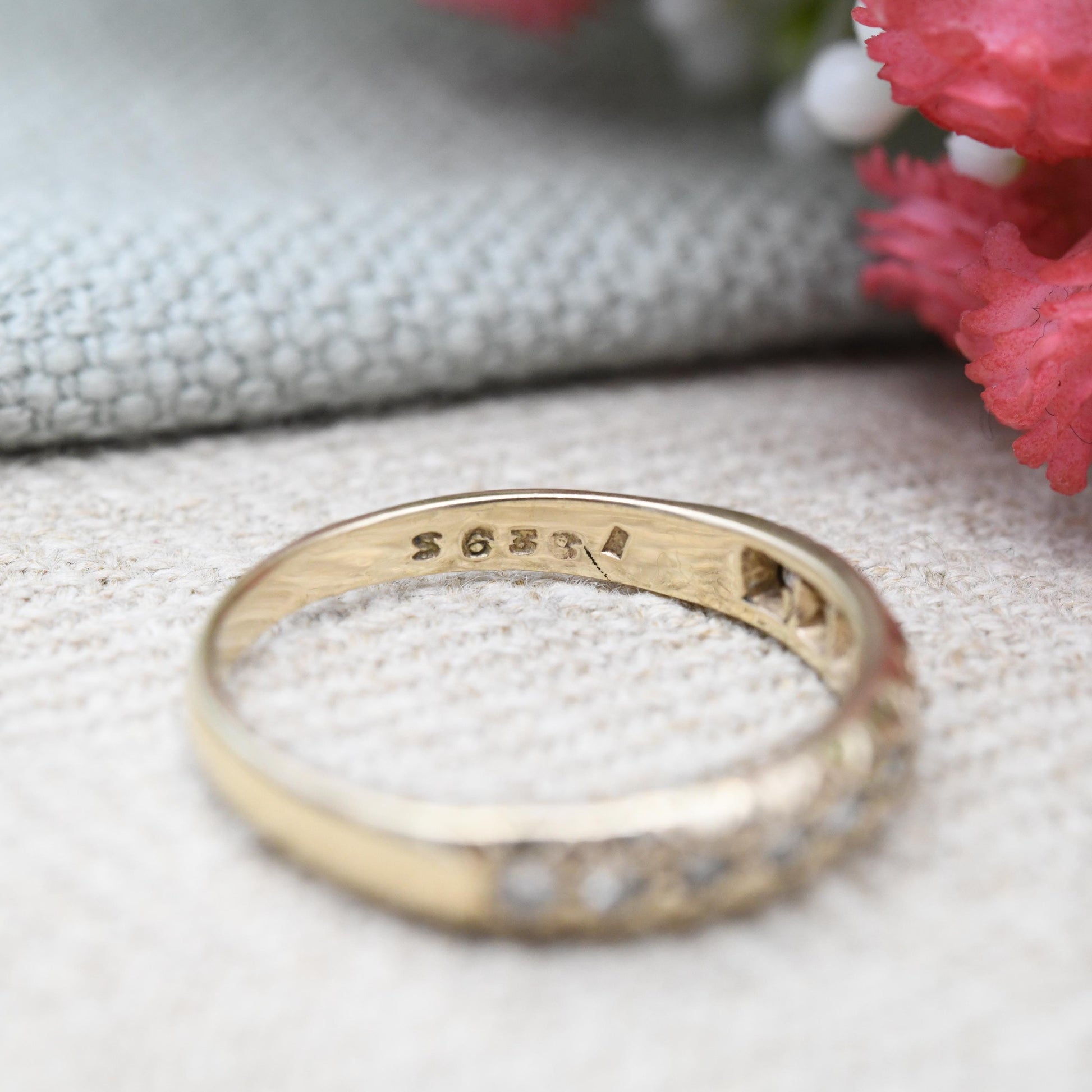 Vintage 9ct Gold Diamond Half Eternity Ring 1988 - Pretty Engagement Wedding Band Stacking Ring Jewellery Gift | UK Size - Q | US Size - 8