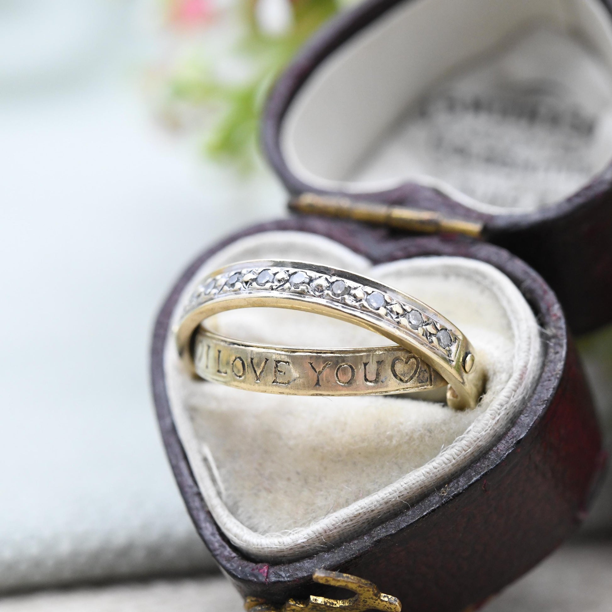 9ct Gold Diamond Half Eternity Ring Secret Message I Love You 10 Points .10 Carats - Engagement Stacking Band | UK Size - M US Size - 6 1/4