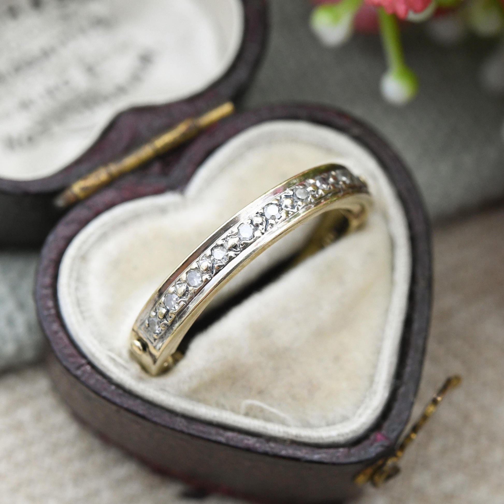 9ct Gold Diamond Half Eternity Ring Secret Message I Love You 10 Points .10 Carats - Engagement Stacking Band | UK Size - M US Size - 6 1/4