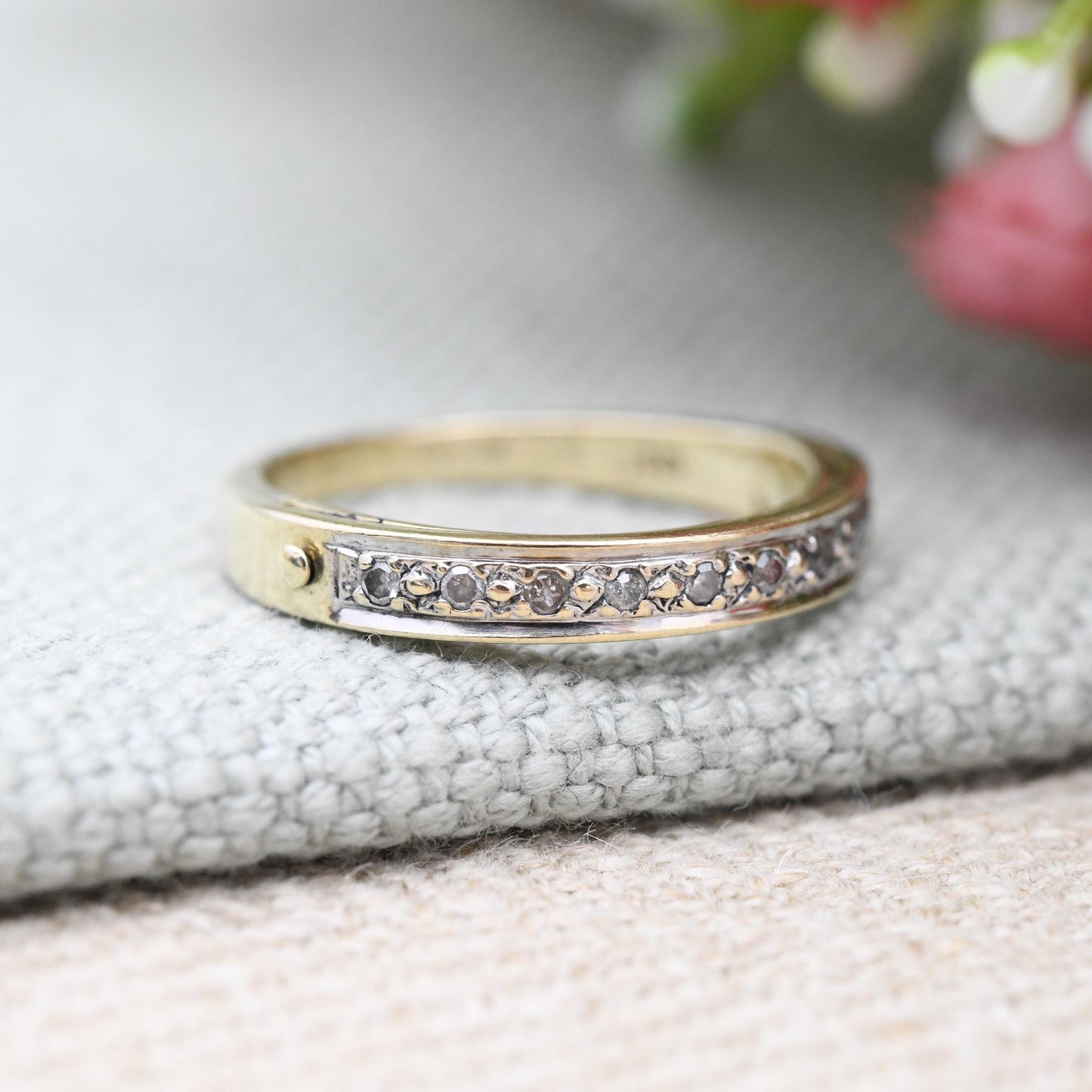 9ct Gold Diamond Half Eternity Ring Secret Message I Love You 10 Points .10 Carats - Engagement Stacking Band | UK Size - M US Size - 6 1/4