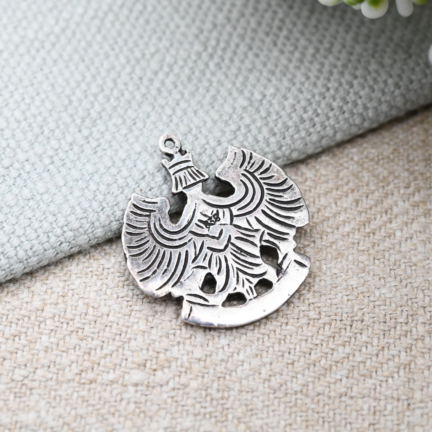 Vintage Silver Nurnberg Pendant Nuremberg City Crest Eagle with King's Head Winged Harpy - German Bavarian City Souvenir Large Charm Pendant