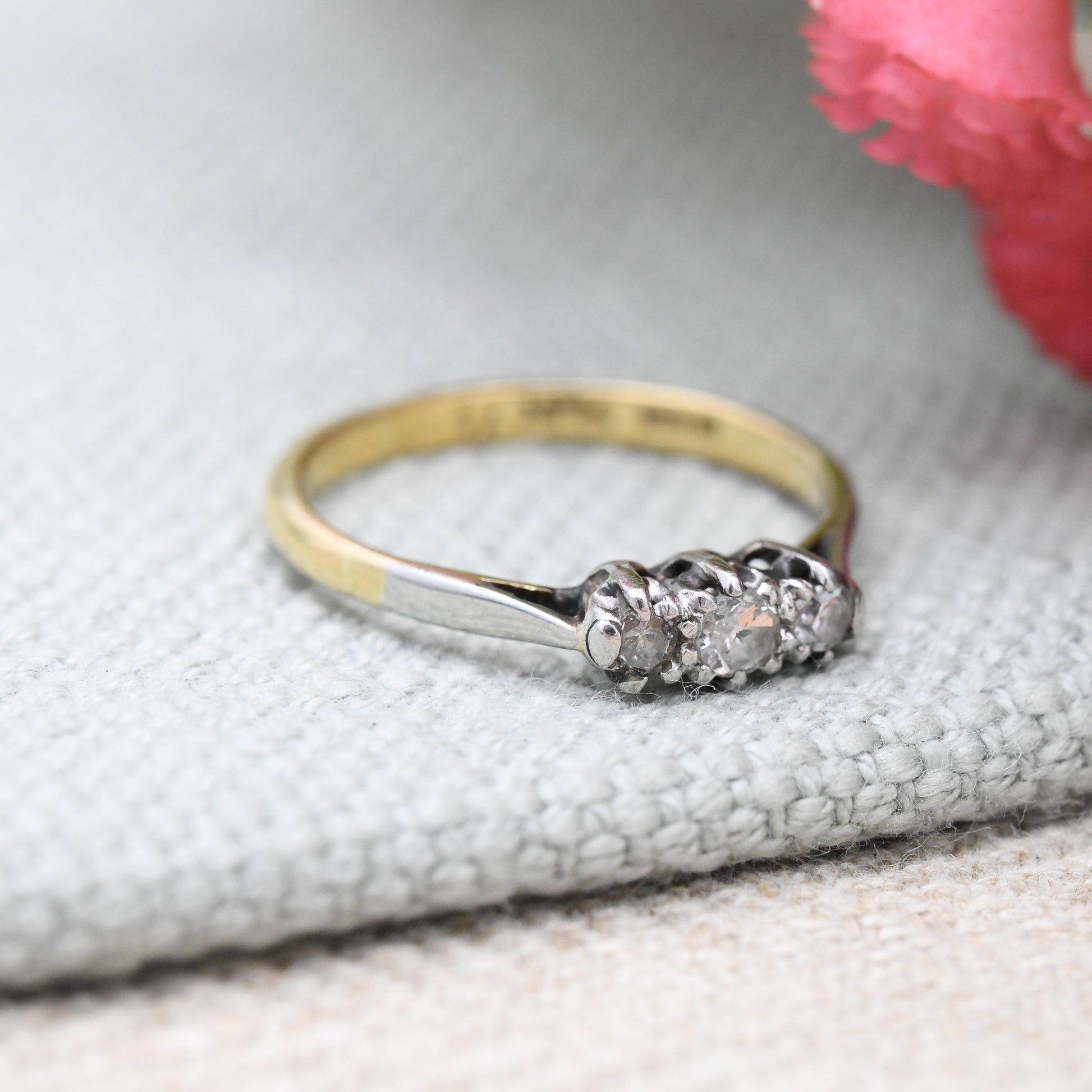 Vintage 18ct Gold and Platinum Three Stone Diamond Ring - Trilogy Engagement Ring c. 1930s | UK Size - L 1/2 | US Size - 6