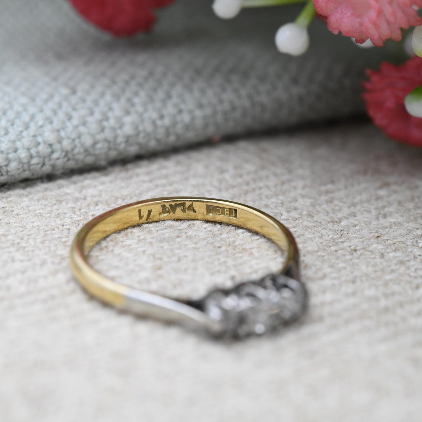 Vintage 18ct Gold and Platinum Three Stone Diamond Ring - Trilogy Engagement Ring c. 1930s | UK Size - L 1/2 | US Size - 6