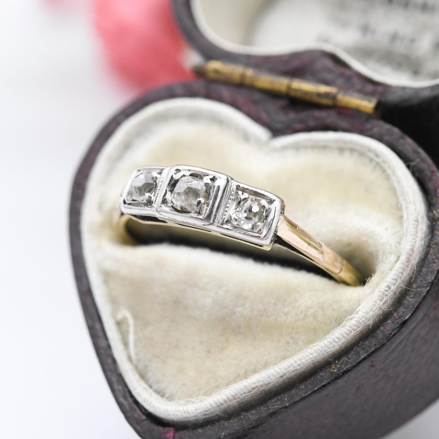 Antique 18ct Gold and Platinum Old Cut Diamond Three Stone Ring - Early 20th Century Pretty Trilogy Engagement | UK Size - L 1/2 US Size - 6