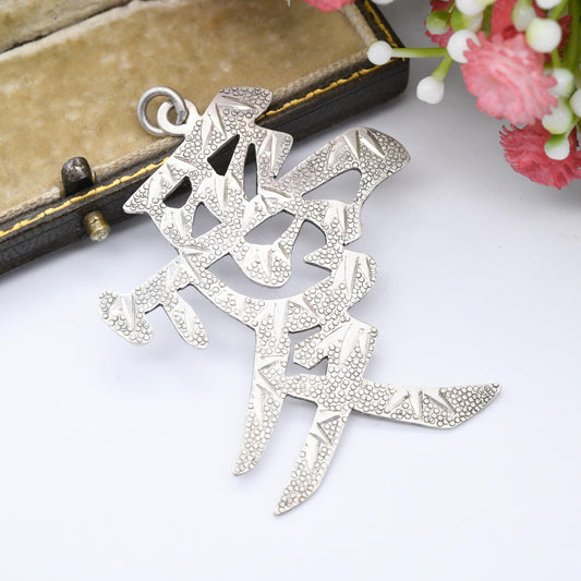 Vintage Chinese Character Sterling Silver Love Pendant Engraved Design - Large Word Pendant Made in Hong Kong | Sentimental Gift for Him Her