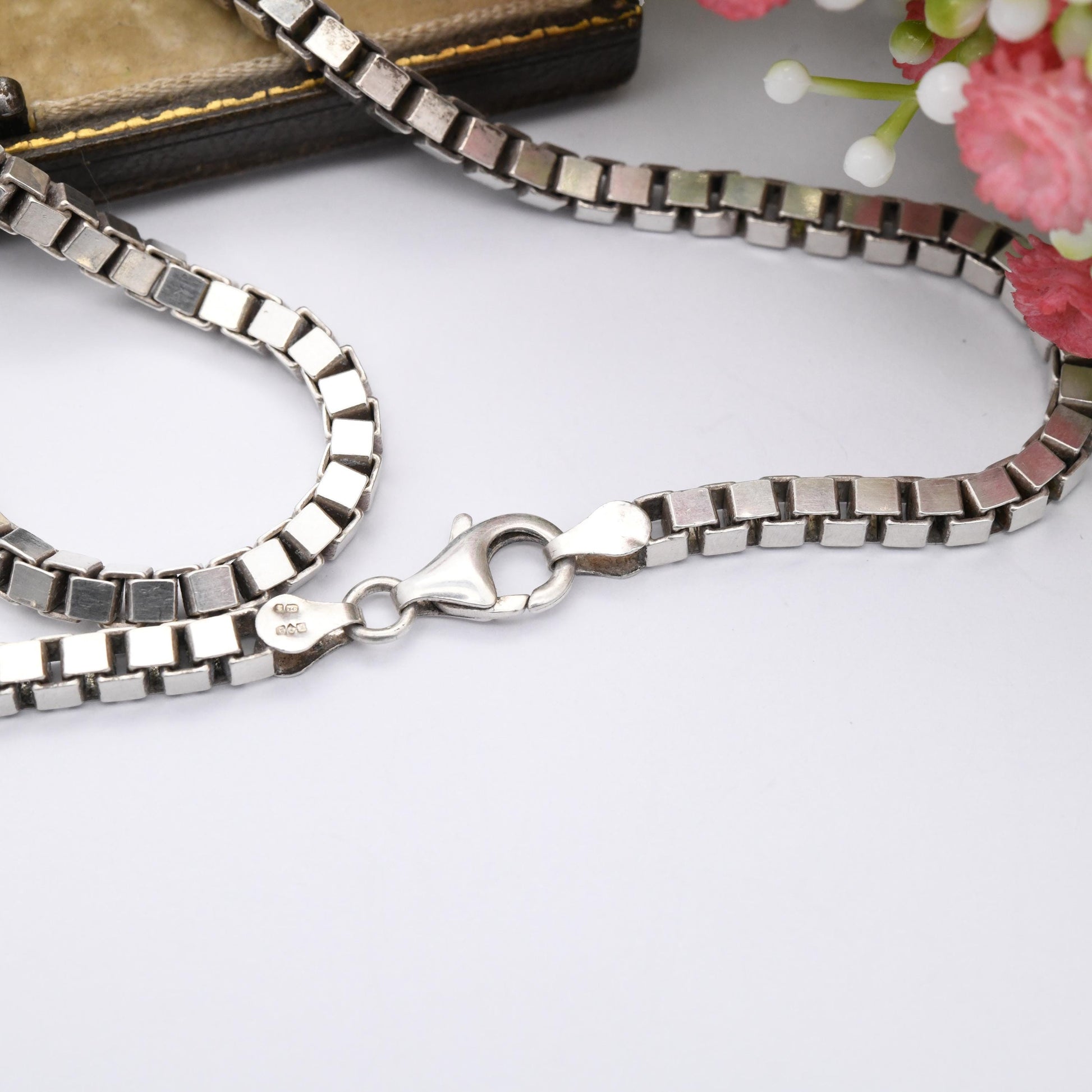 Vintage Sterling Silver Box Chain Necklace - Chunky Y2K Short Chain | Quality Silver Necklace | Square Link | Unisex Necklace Gift | 18.5"