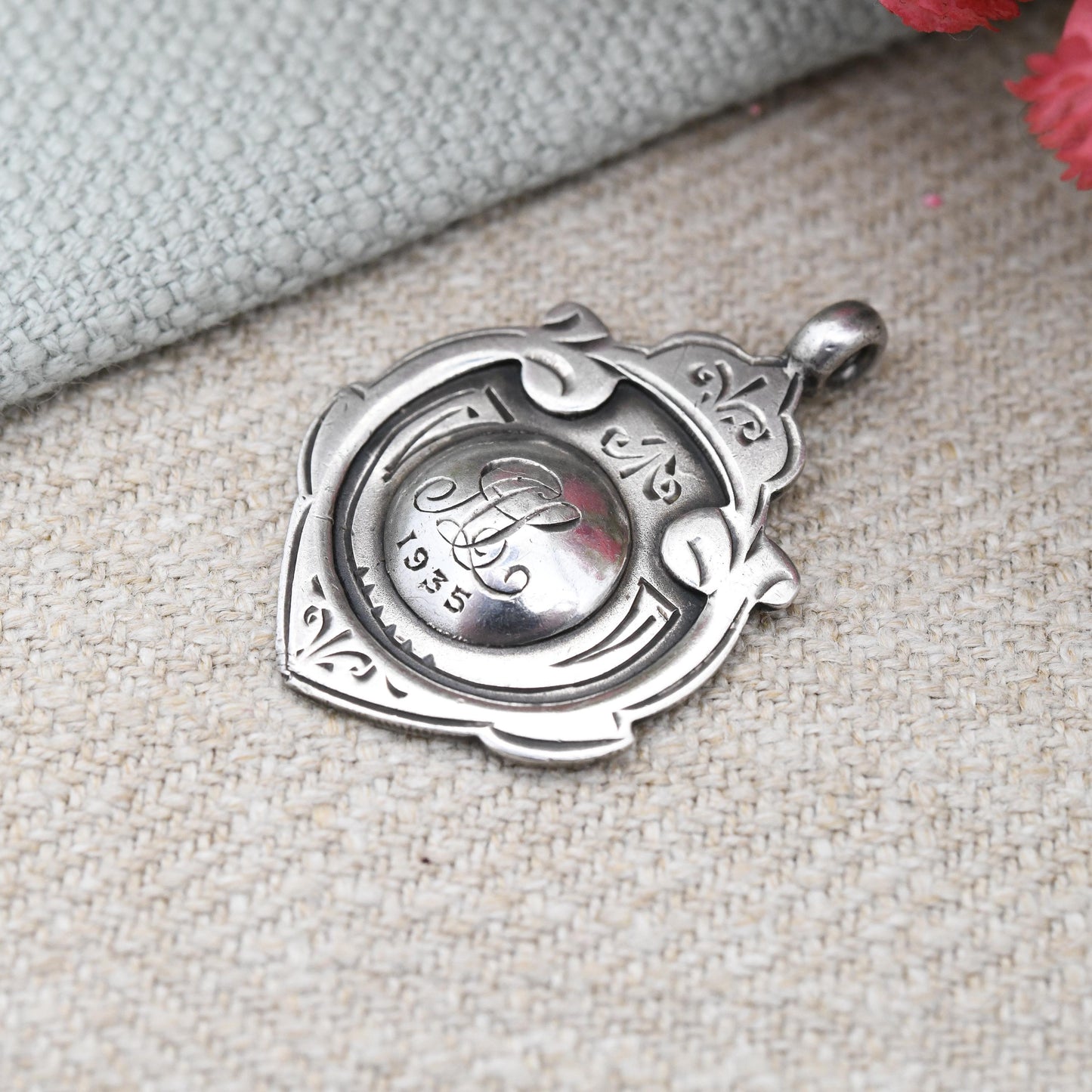 Vintage Fattorini Sterling Silver Watch Fob Pendant 1934 1935 - Pretty Solid Silver Monogram Pendant A L Initials Gift Pendant for Chain