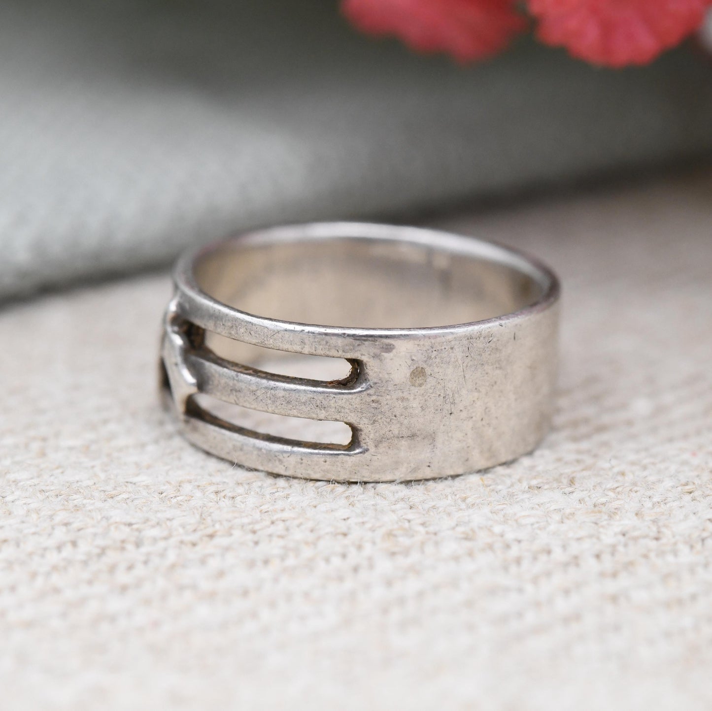 Vintage Sterling Silver Musical Note Band Ring Cut Out - Chunky Unisex Solid Silver Jewellery Gift | UK Size - M 1/2 | US Size - 6 1/2