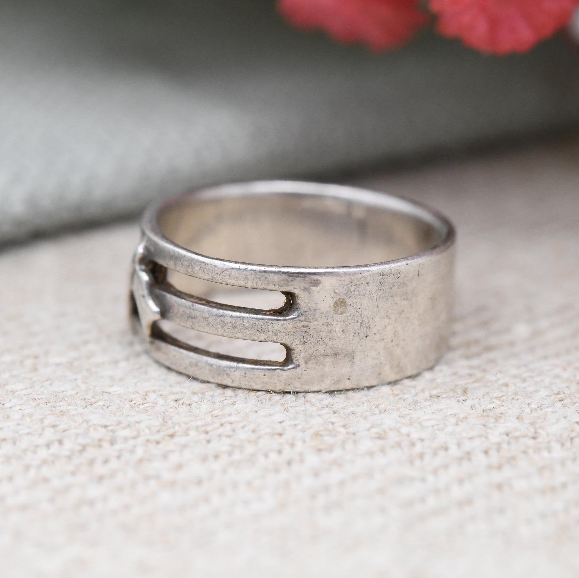 Vintage Sterling Silver Musical Note Band Ring Cut Out - Chunky Unisex Solid Silver Jewellery Gift | UK Size - M 1/2 | US Size - 6 1/2