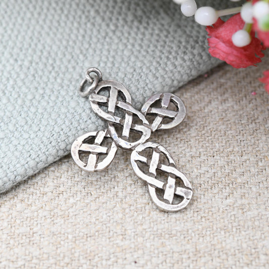 Vintage Sterling Silver Celtic Cross Pendant with Openwork Knot Design - Celtic Twist Vintage Religious Jewellery Gift