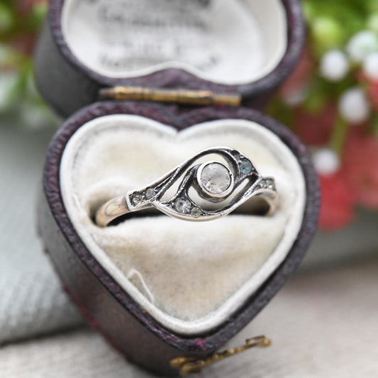 Antique Astron Charnier Rolled Gold Ring with Clear Paste - French Jewellery Designer Pretty Twist Ring Gift | UK Size - N | US Size - 6 3/4