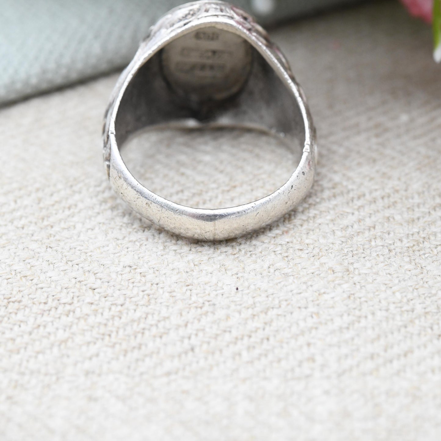 Vintage German Silver Signet Ring Engraved Monogram by C Bade Celle - Large Statement Ring Antique Style | UK Size - V 1/2 US Size - 10 3/4