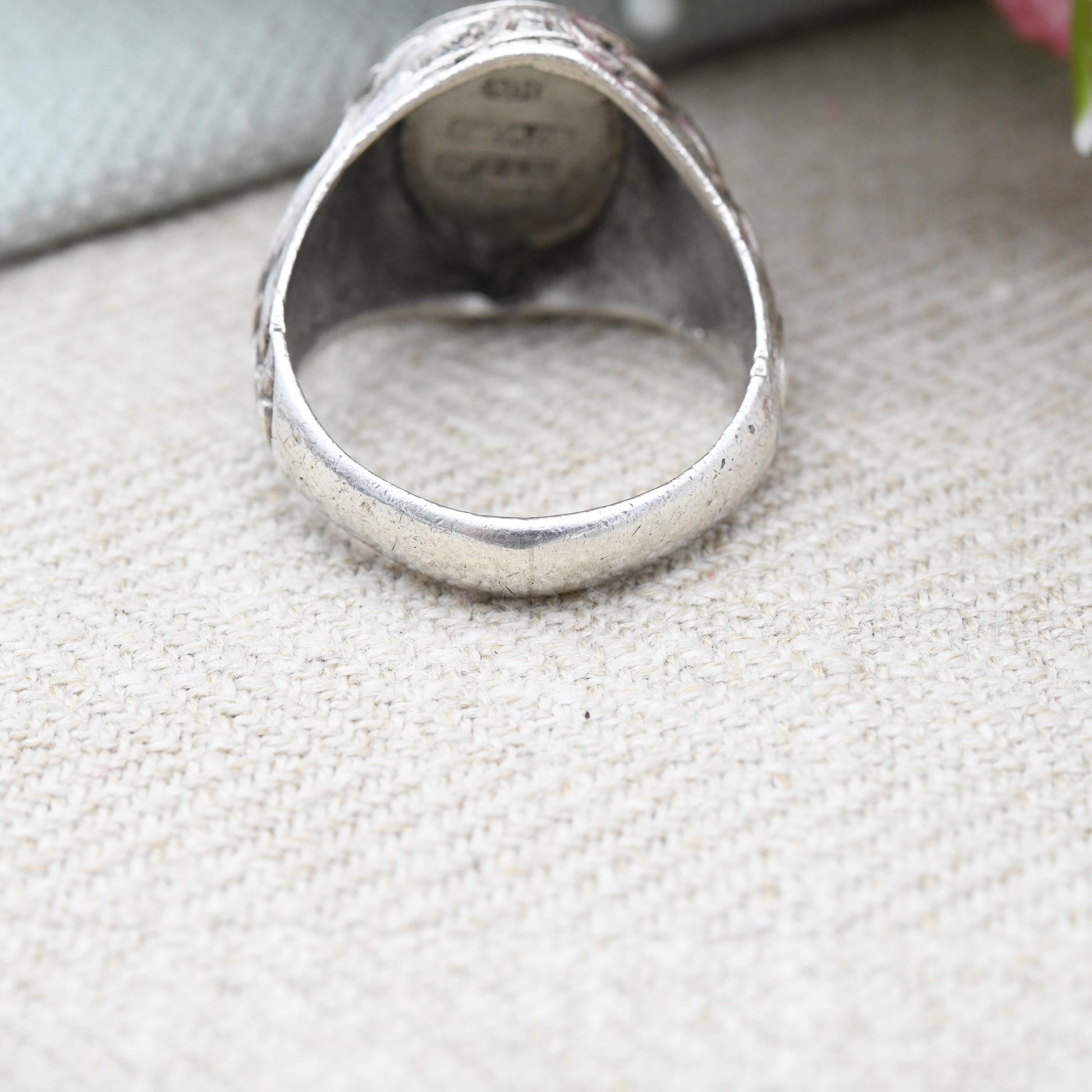 Vintage German Silver Signet Ring Engraved Monogram by C Bade Celle - Large Statement Ring Antique Style | UK Size - V 1/2 US Size - 10 3/4