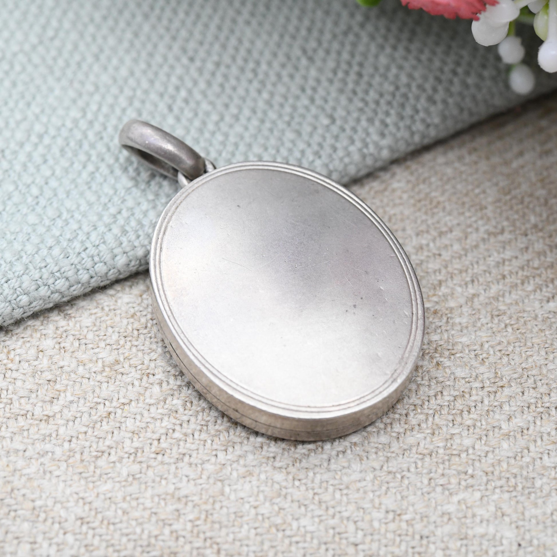Antique Victorian Monogram Sterling Silver Locket with Interwoven Letter Design AIE - Oval Pendant Engraved Fancy Initials Sentimental Gift