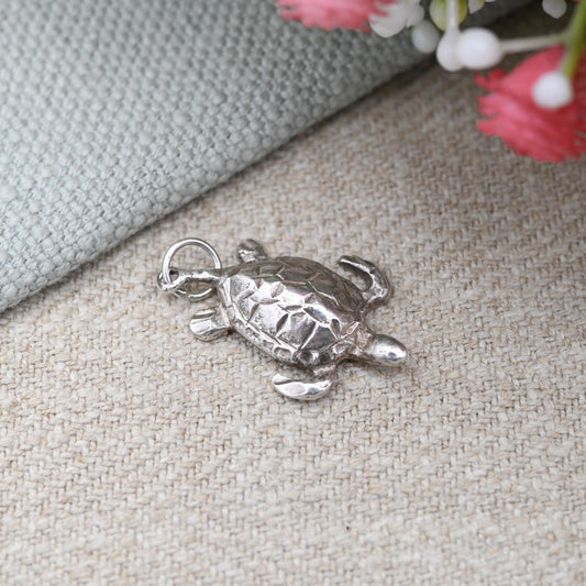 Vintage Sterling Silver Turtle Charm Pendant - Shell Tortoise Necklace Detailed Sea Animal Ocean Nature Lover Charm Bracelet Wildlife Gift