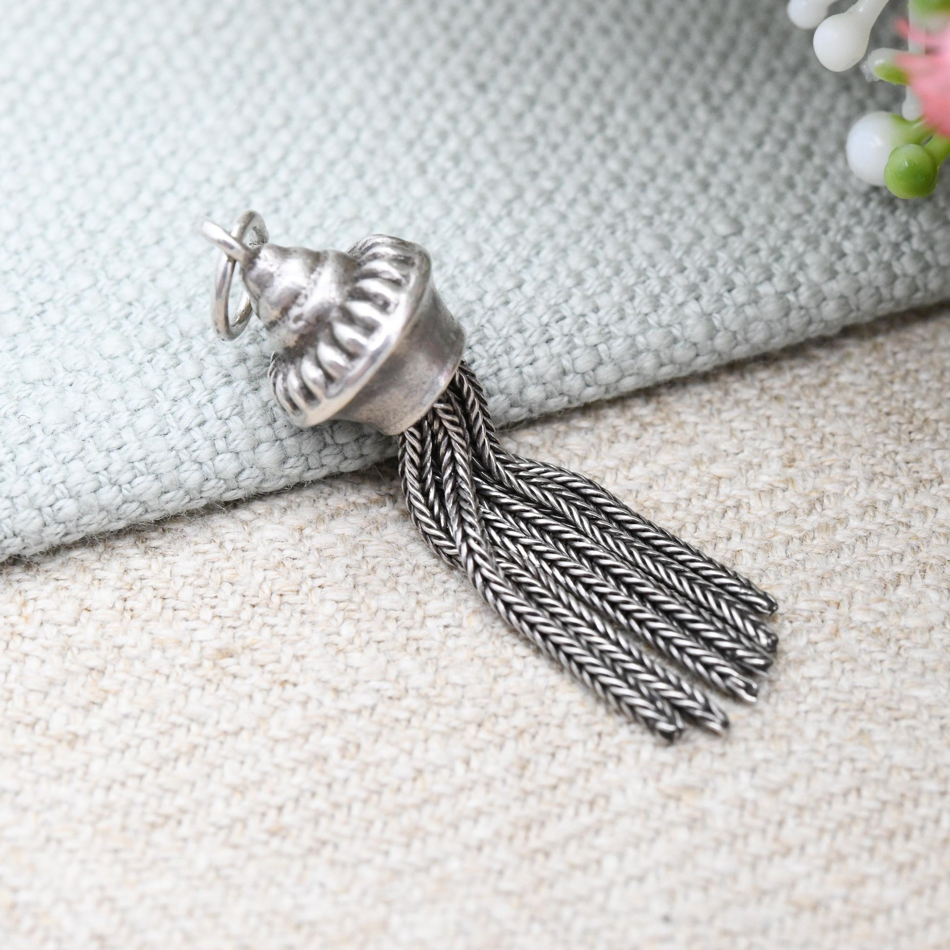 True Vintage Sterling Silver Tassel Charm Pendant - for Charm Bracelet Necklace Articulated Detailed Victorian Antique Style Patterned