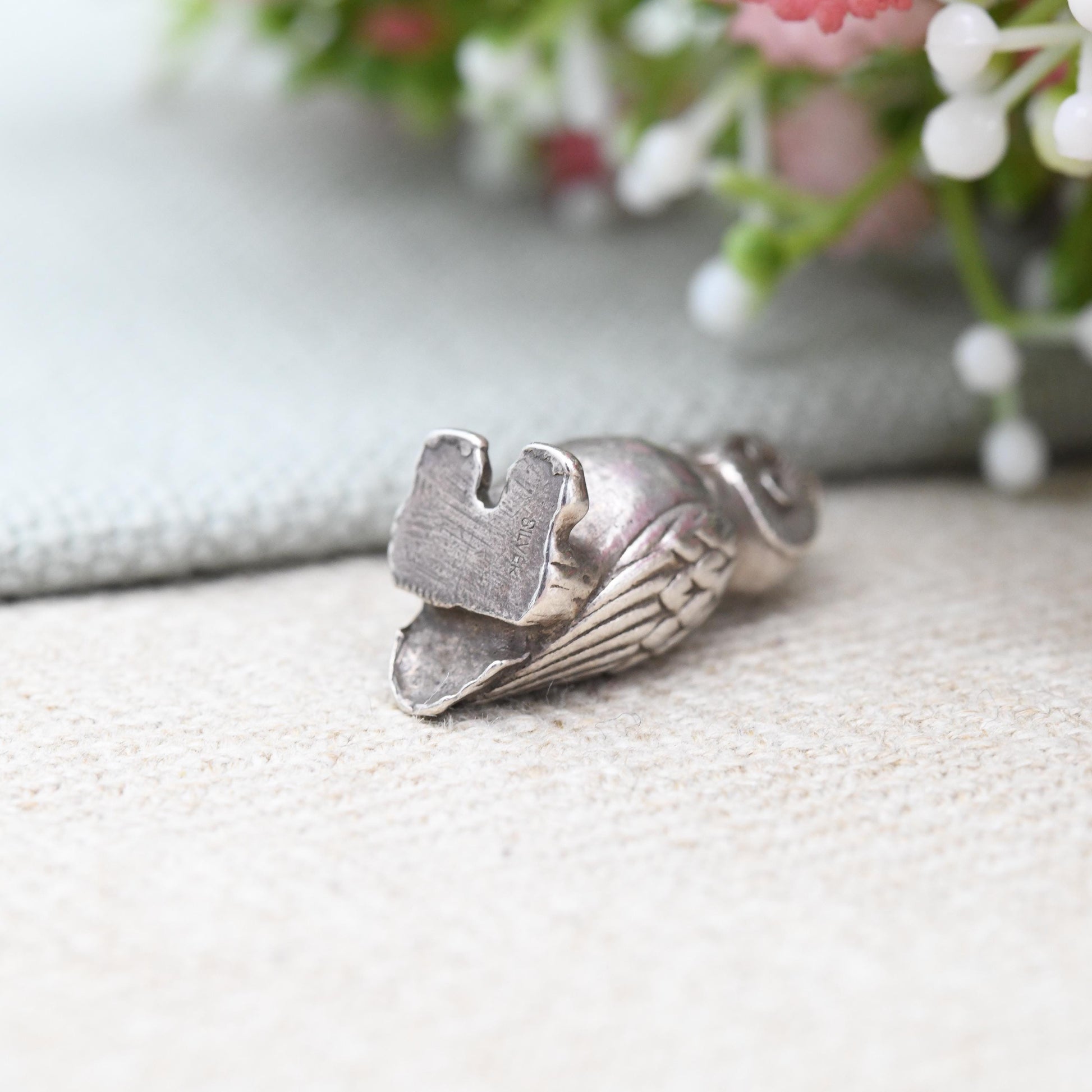 Vintage Sterling Silver Owl Charm Pendant - Cute Animal Nature Lover Gift | Chunky Charm Bracelet Necklace | Athena Symbol of Wisdom