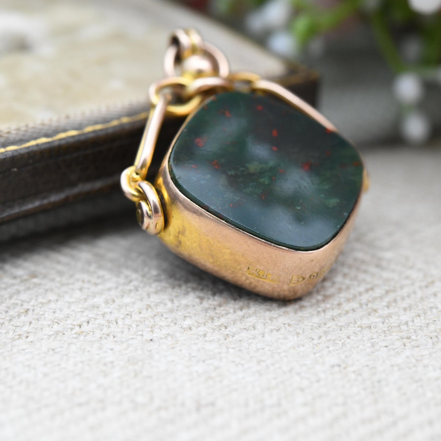 Antique 9ct Gold Spinner Fob Pendant 1910 by William John Pellow WJP - Carnelian and Bloodstone Gemstone Watch Fob for Charm Necklace Stack