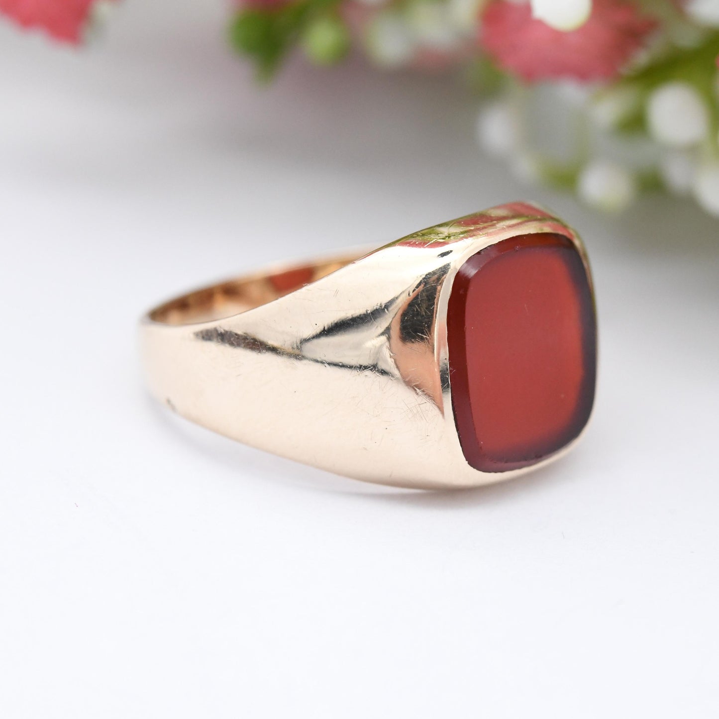 Vintage 9ct Gold Carnelian Signet Ring 1955 - Unisex Chunky Solid Gold Blank Plaque | Boyfriend Gift | UK Size - W 1/2 | US Size - 11 1/4