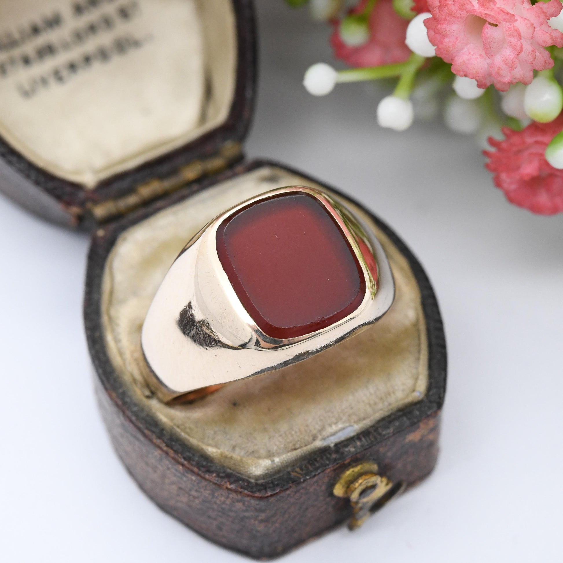 Vintage 9ct Gold Carnelian Signet Ring 1955 - Unisex Chunky Solid Gold Blank Plaque | Boyfriend Gift | UK Size - W 1/2 | US Size - 11 1/4