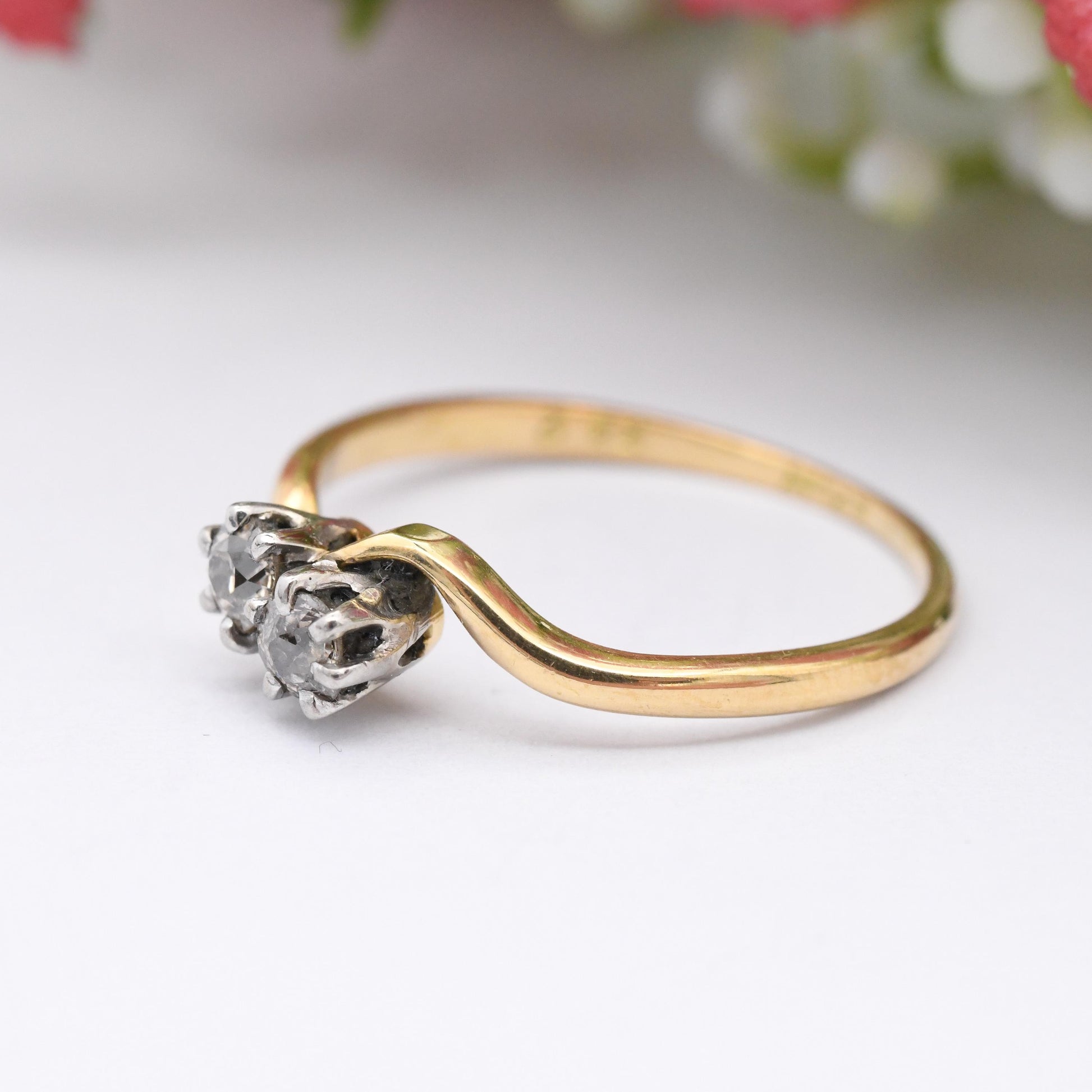 Vintage 18ct Gold and Platinum Diamond Toi et Moi Engagement Ring - Two Stones | True Vintage Antique 1900s | UK Size - P | US Size - 7 1/2