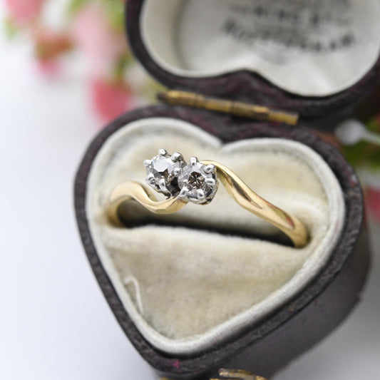 Vintage 18ct Gold and Platinum Diamond Toi et Moi Engagement Ring - Two Stones | True Vintage Antique 1900s | UK Size - P | US Size - 7 1/2