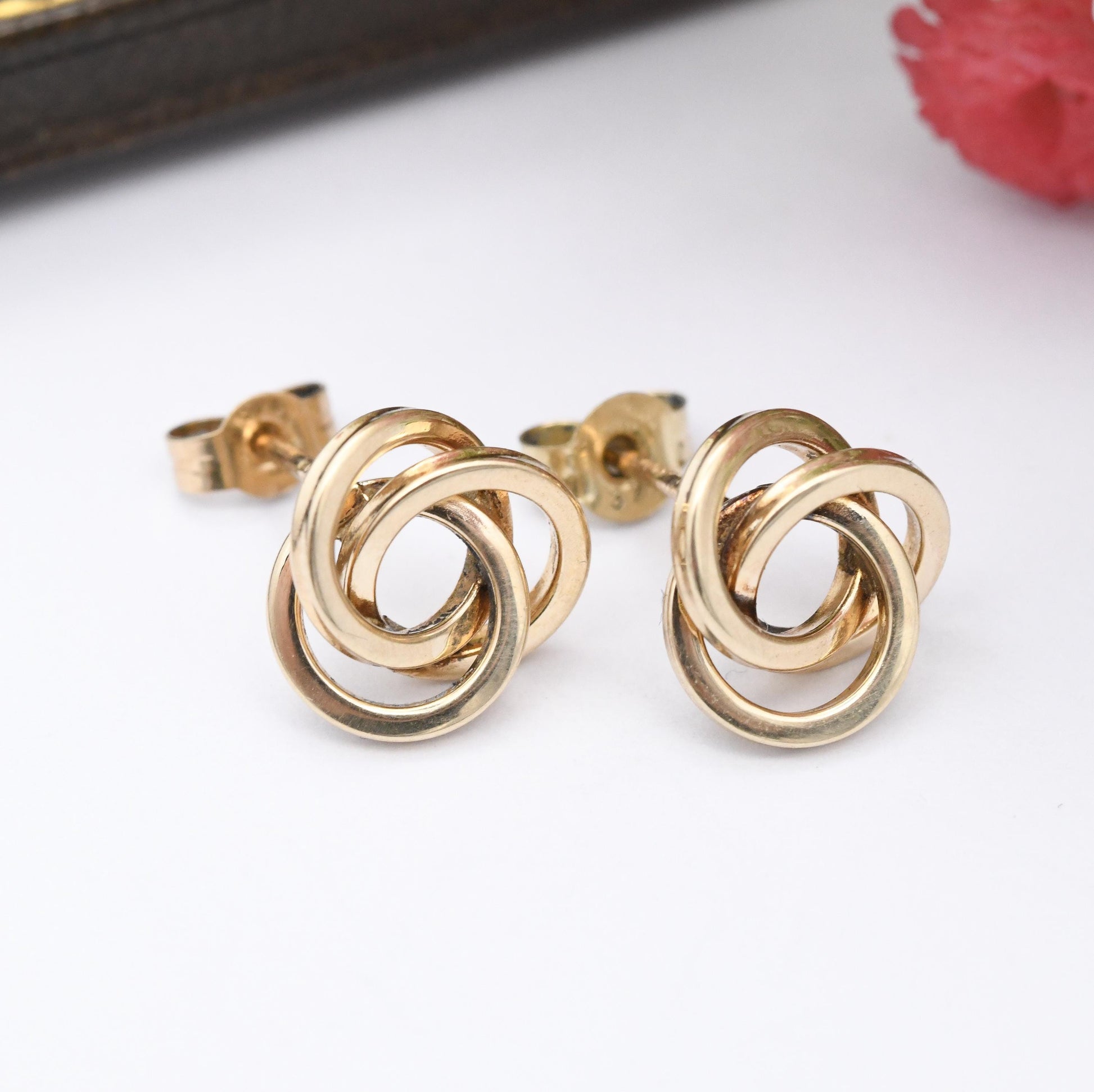 Vintage 9ct Gold Twist Stud Earrings 1997 - Small Chunky Gold Studs Crossed Rings | Butterfly Backs