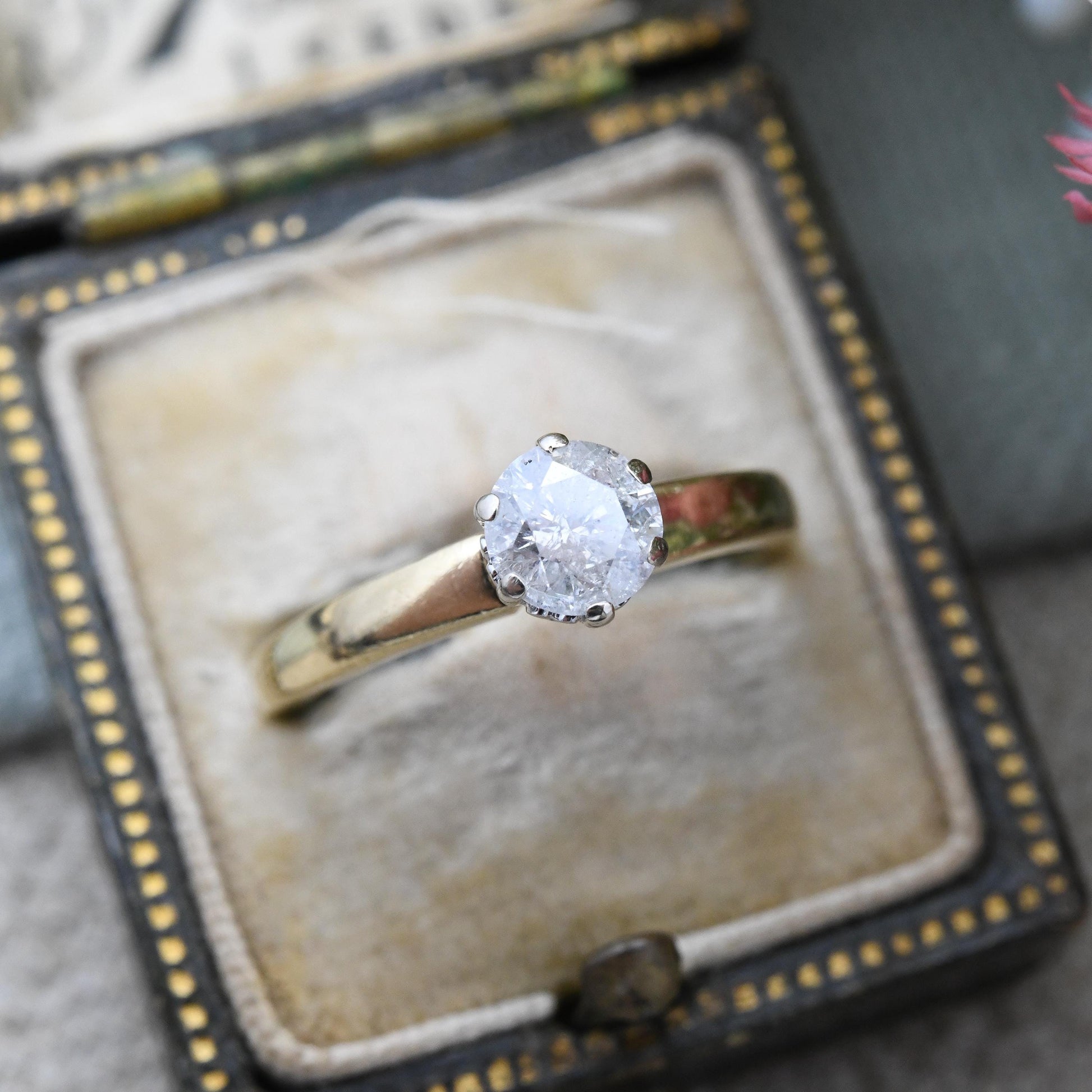 Vintage 18ct Gold Milky Diamond Solitaire Ring c 0.75 Carat - Large Stone Solitaire Engagement Yellow Gold | UK Size - K 1/2 US Size - 5 1/2