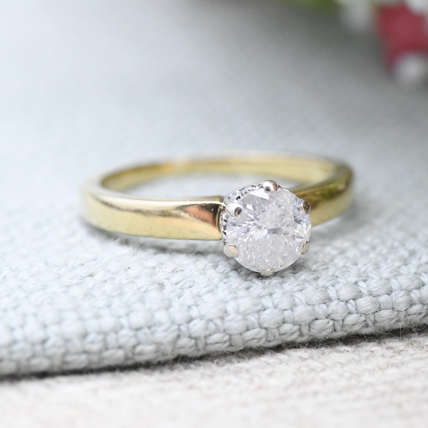 Vintage 18ct Gold Milky Diamond Solitaire Ring c 0.75 Carat - Large Stone Solitaire Engagement Yellow Gold | UK Size - K 1/2 US Size - 5 1/2