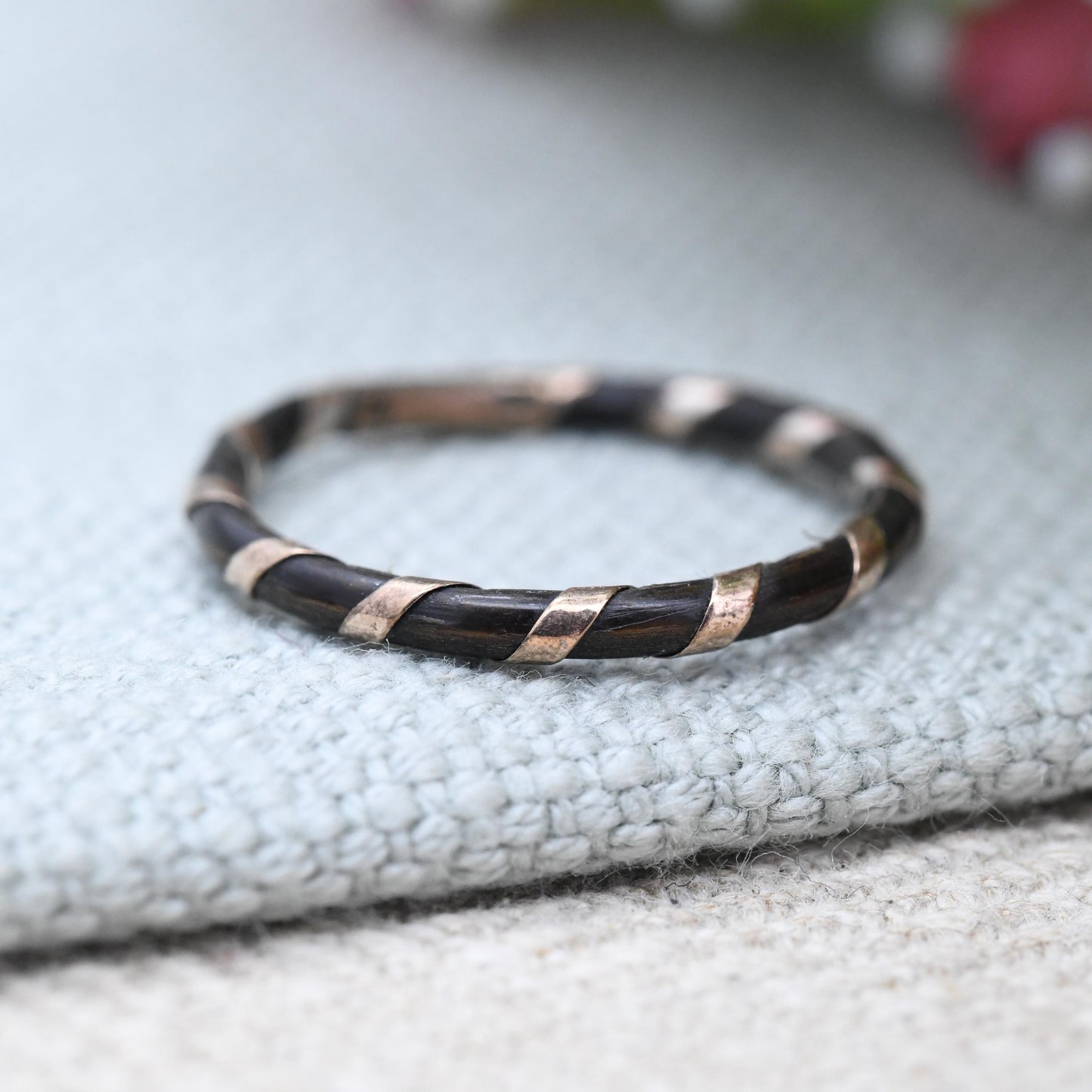 Antique Victorian Elephant Hair Ring 9ct Rose Gold Spiral Band - Gold Wrapped Elephant Tail Jewellery | UK Size - O 1/2 | US Size - 7 1/2