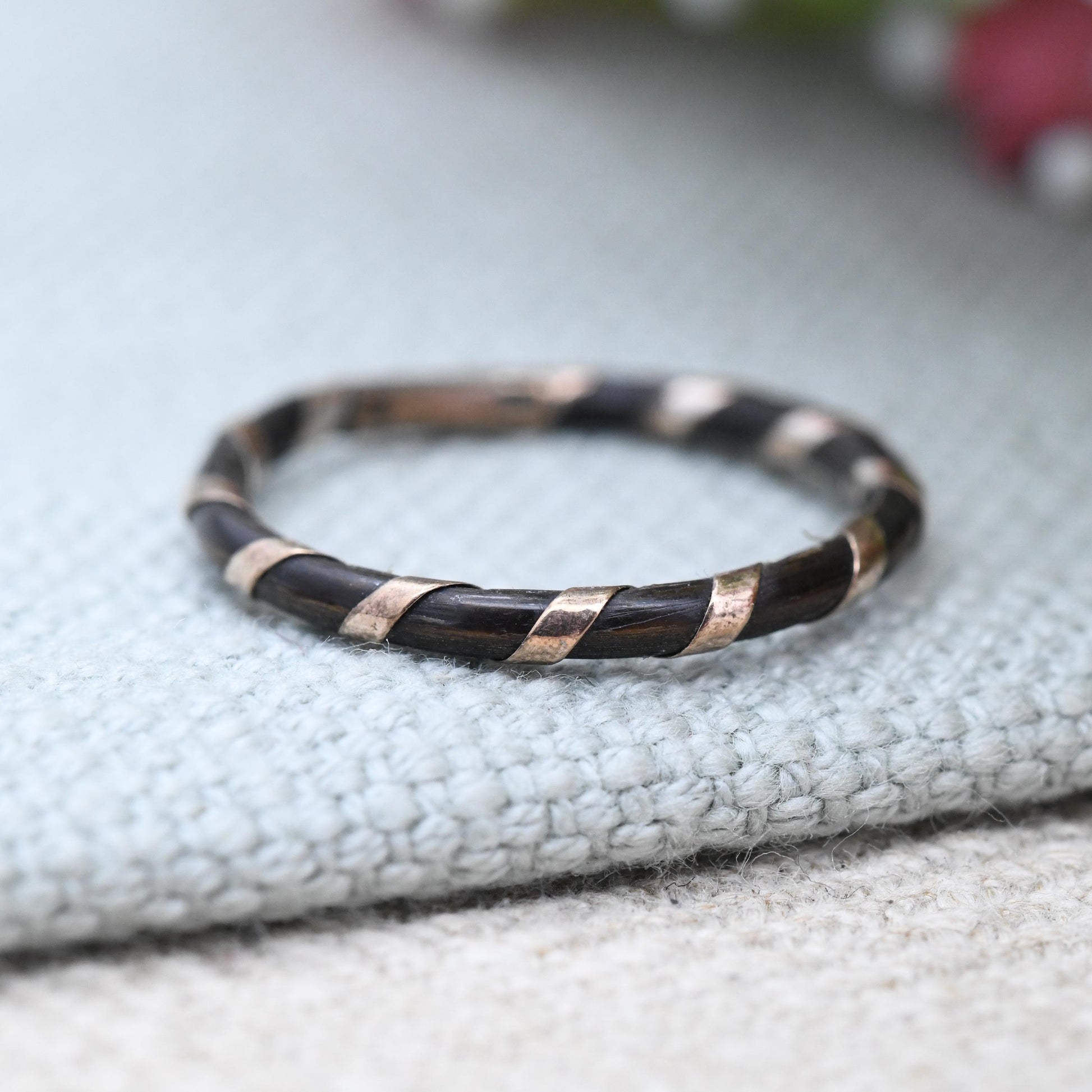 Antique Victorian Elephant Hair Ring 9ct Rose Gold Spiral Band - Gold Wrapped Elephant Tail Jewellery | UK Size - O 1/2 | US Size - 7 1/2