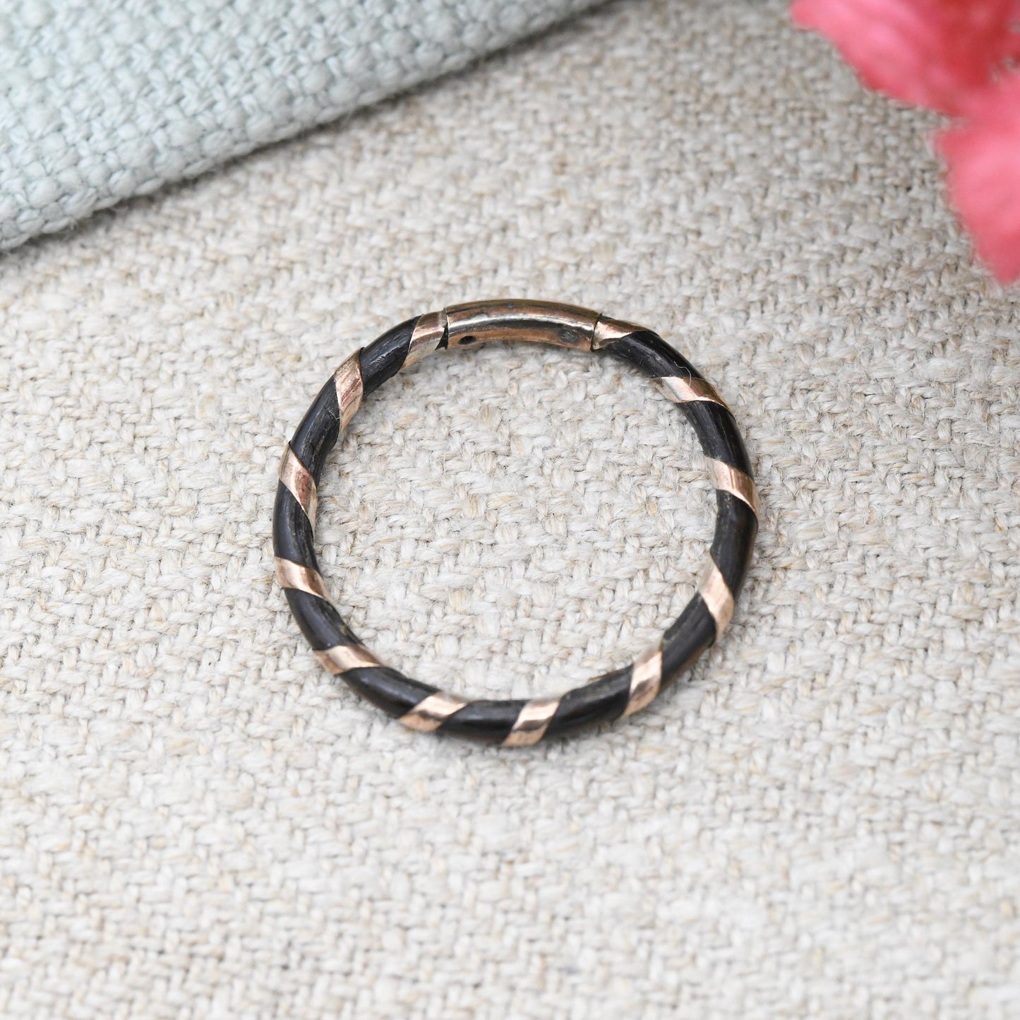 Antique Victorian Elephant Hair Ring 9ct Rose Gold Spiral Band - Gold Wrapped Elephant Tail Jewellery | UK Size - O 1/2 | US Size - 7 1/2