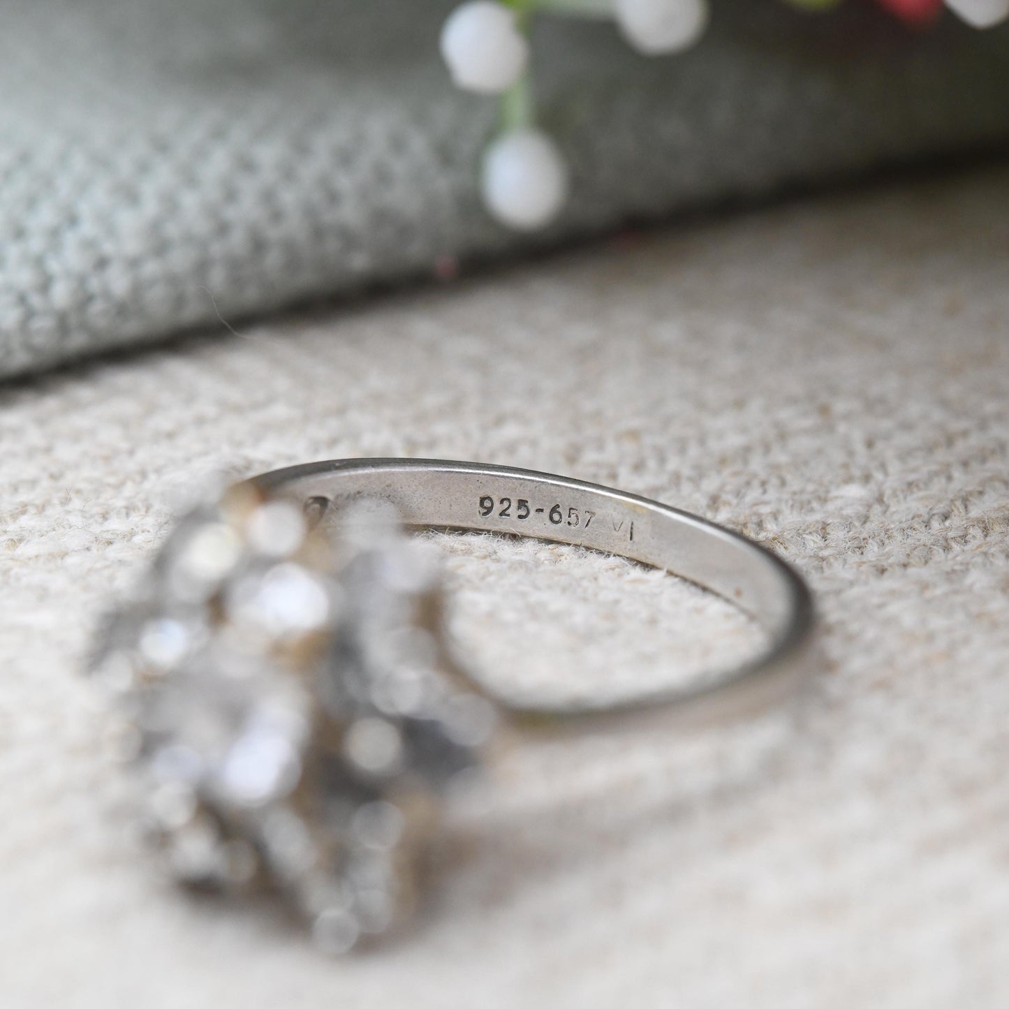 Vintage Sterling Silver Cluster Ring - Clear Crystal Stones | Statement Cocktail Ring | Pretty Gift for Her | UK Size - N | US Size - 6 3/4