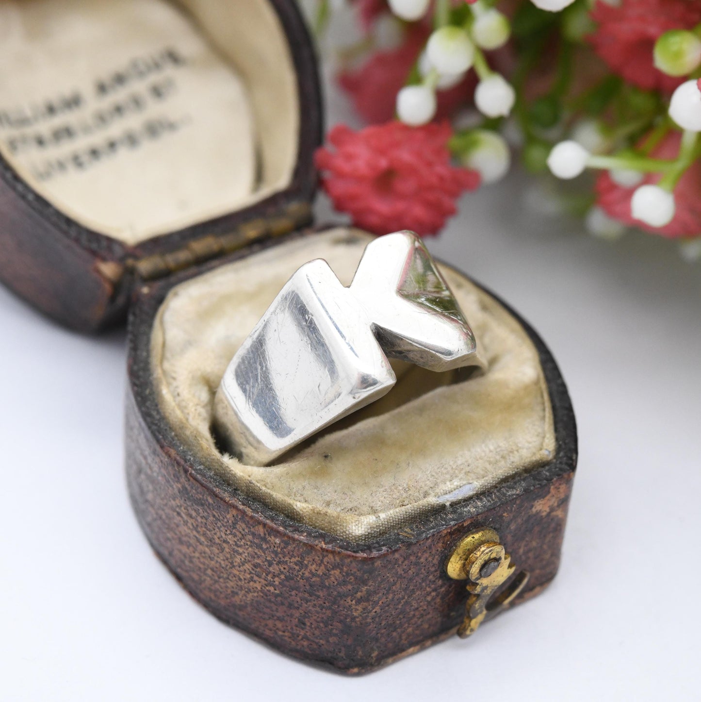 Vintage Sterling Silver Letter K Signet Ring 1976 - Mid-Century Chunky Unisex Jewellery | UK Size - O | US Size - 7 1/4