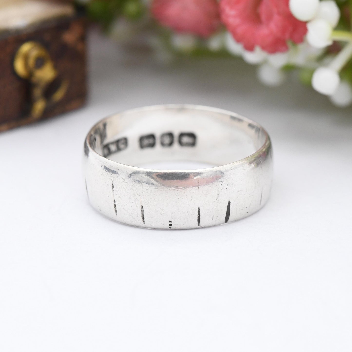 Antique Sterling Silver Textured Band Ring 1889 by William Walter Cashmore - Victorian Chunky Band Jewellery | UK Size - Q | US Size - 8